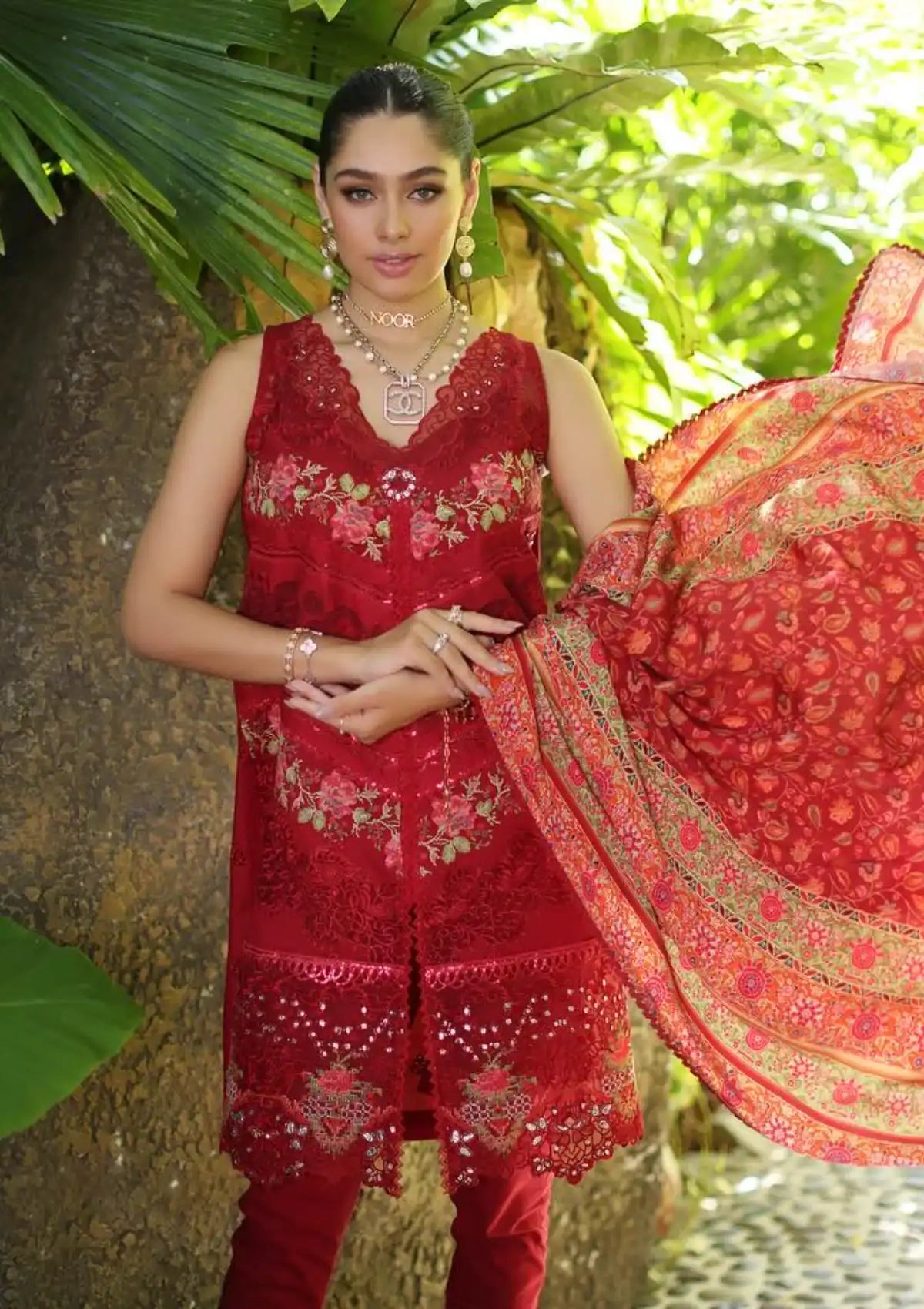 Noor Luxury Chikankari Lawn'24 D-12A - Mohsin Saeed Fabrics