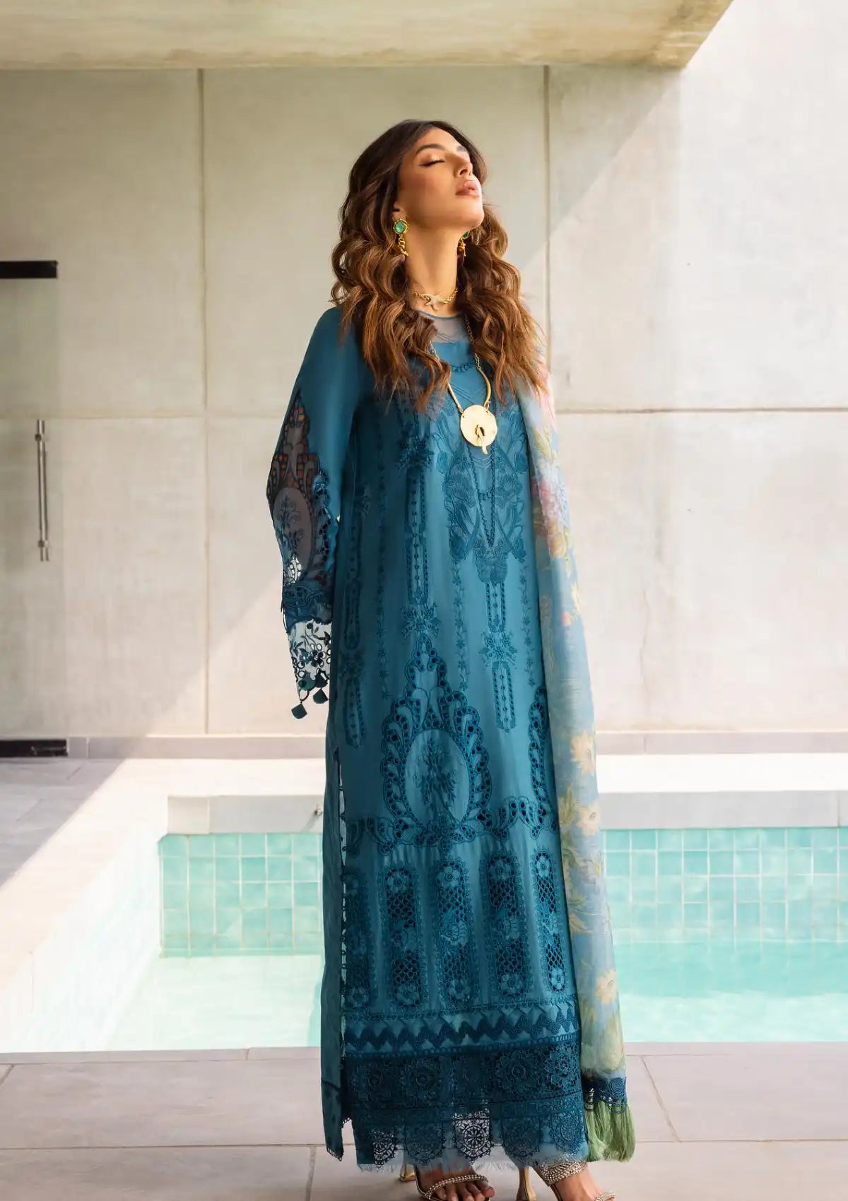 Saira Rizwan Luxury Lawn'24 SRLL-07 SAPPHIRE - Mohsin Saeed Fabrics