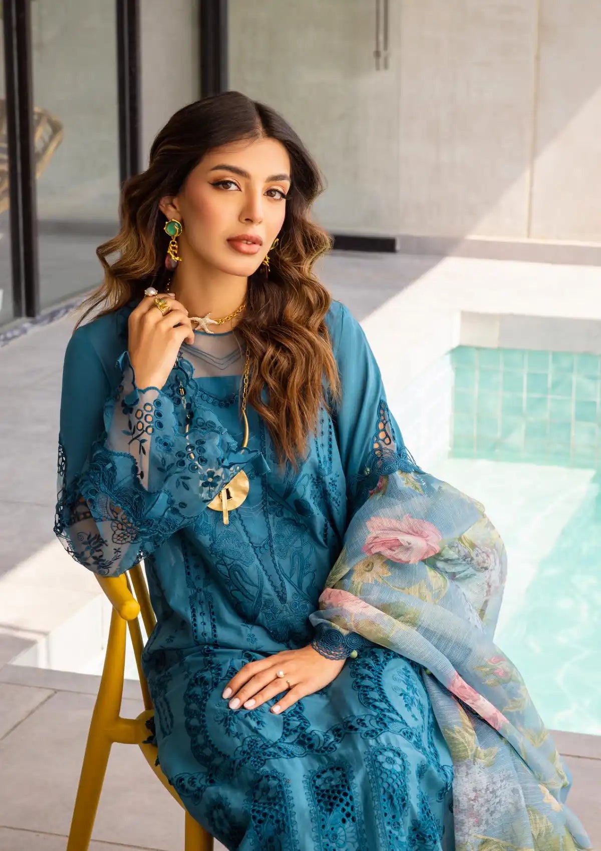 Saira Rizwan Luxury Lawn'24 SRLL-07 SAPPHIRE - Mohsin Saeed Fabrics