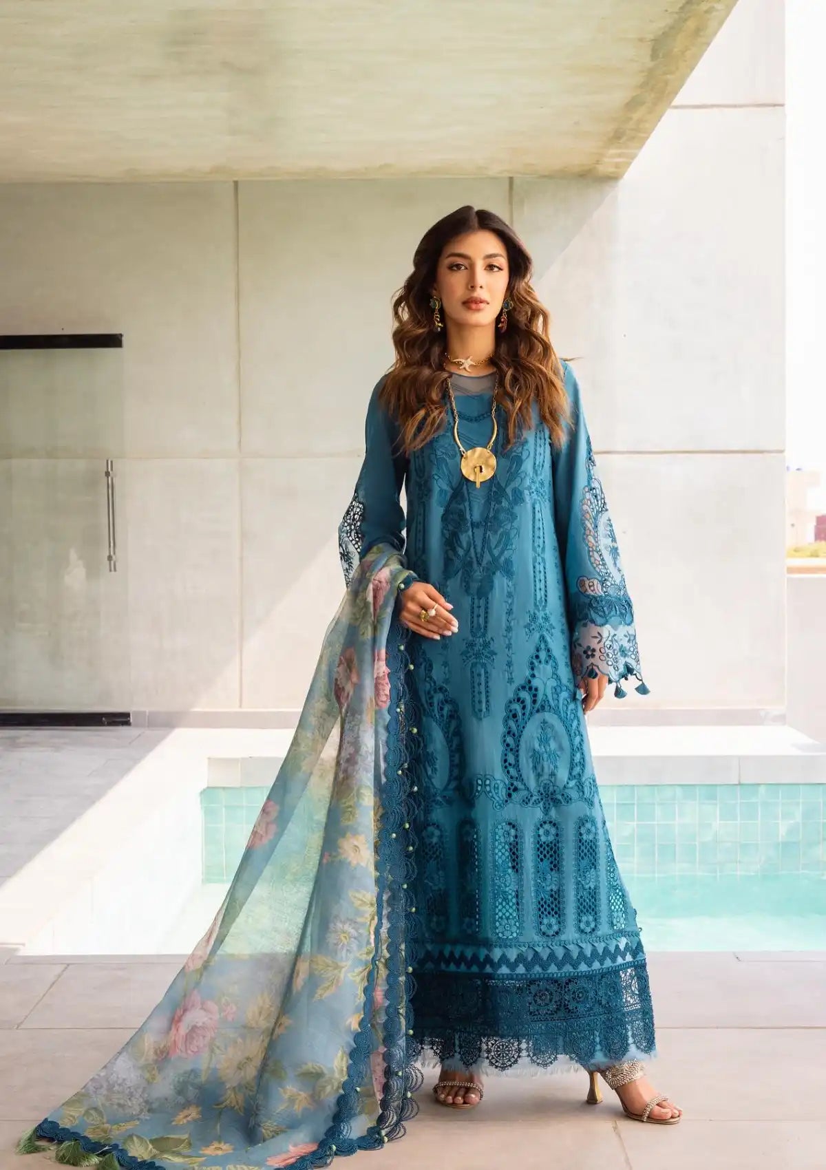 Saira Rizwan Luxury Lawn'24 SRLL-07 SAPPHIRE - Mohsin Saeed Fabrics