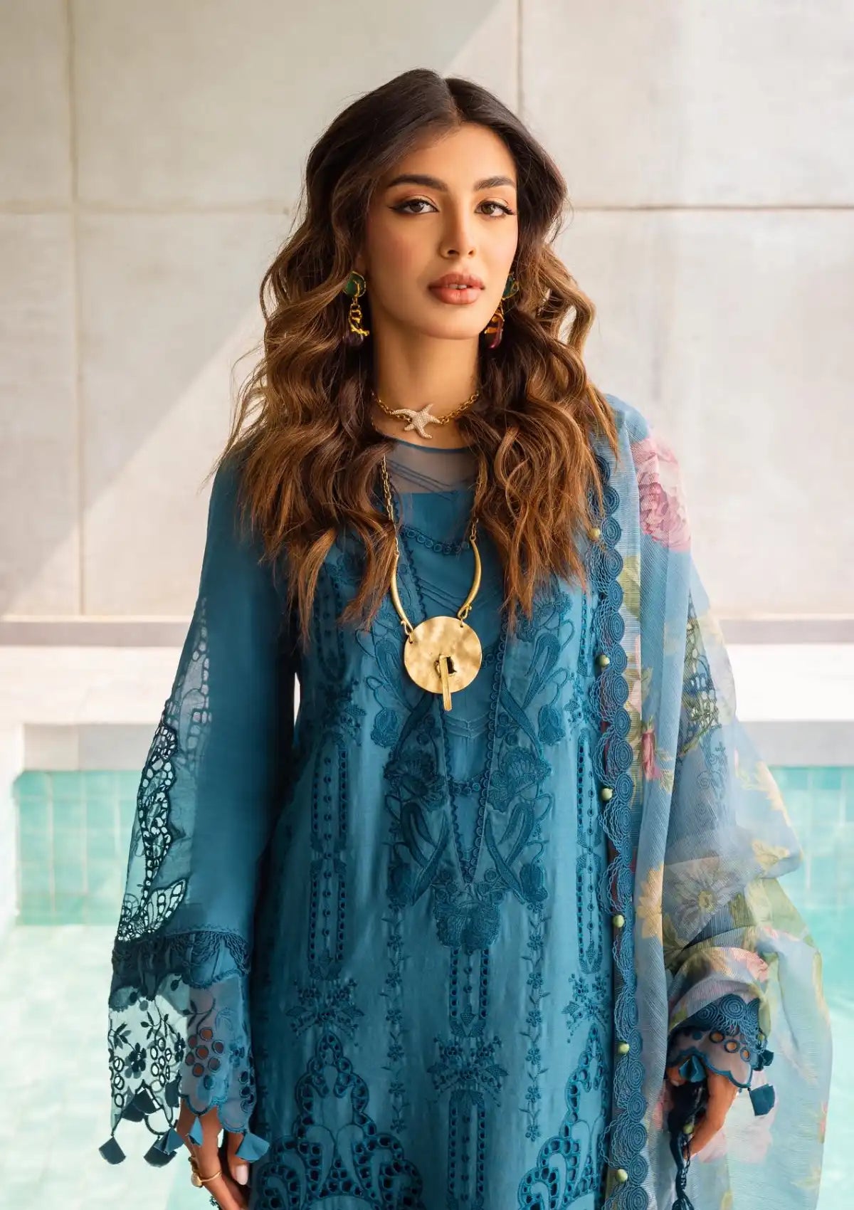 Saira Rizwan Luxury Lawn'24 SRLL-07 SAPPHIRE - Mohsin Saeed Fabrics