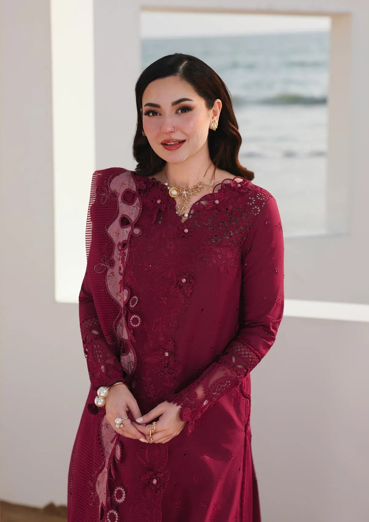 qalamkar red dress Qalamkar RF01 Muskan 3 Piece Raw Silk Dress Set L / Raw Silk / Red