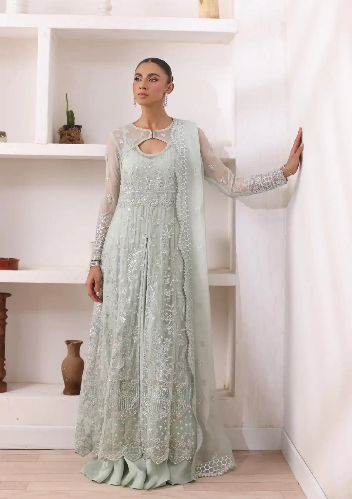 Noor by Saadia Asad Chiffon De Luxe'24 D-08 Sage