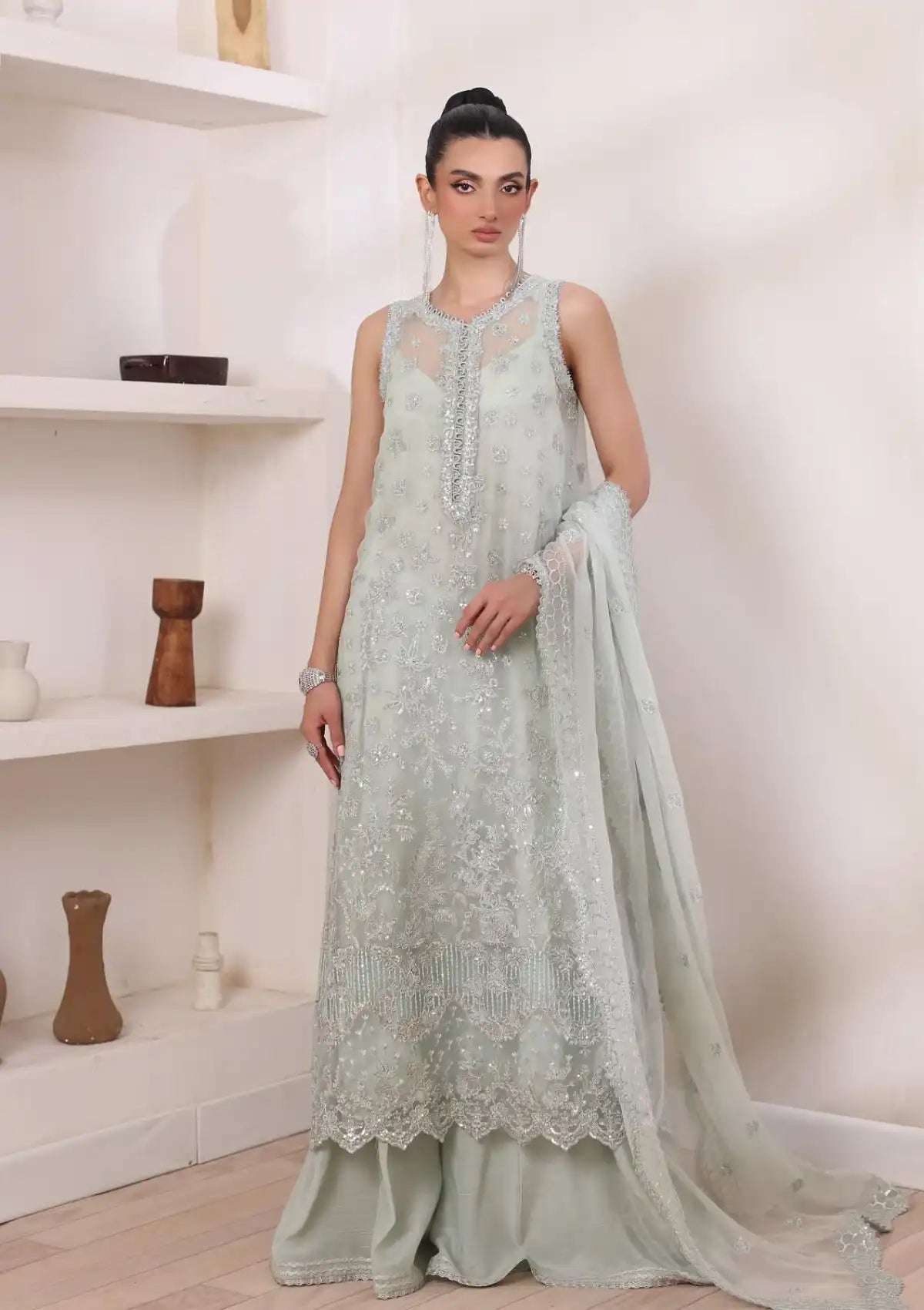 Noor by Saadia Asad Chiffon De Luxe'24 D-08 Sage