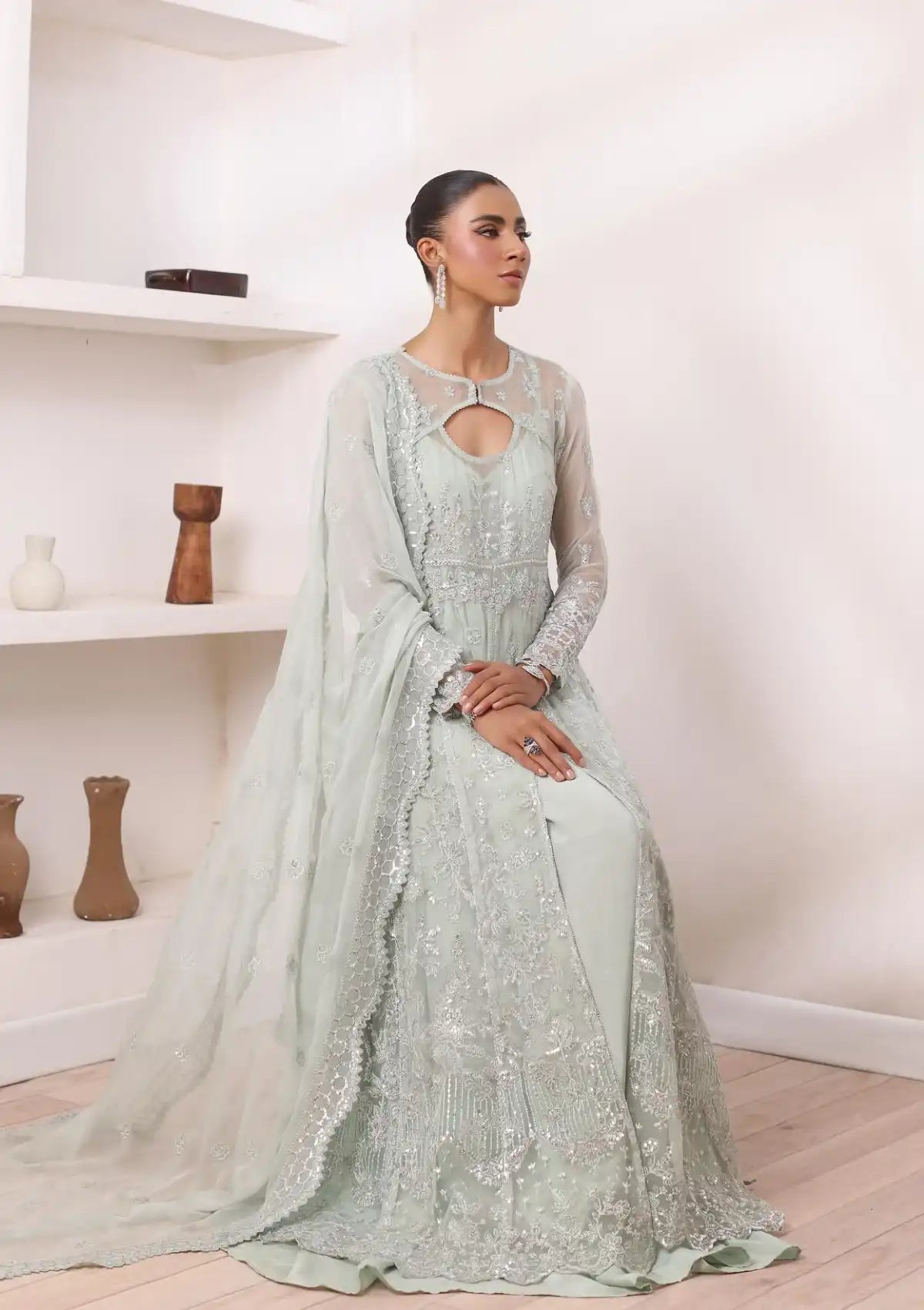 Noor by Saadia Asad Chiffon De Luxe'24 D-08 Sage