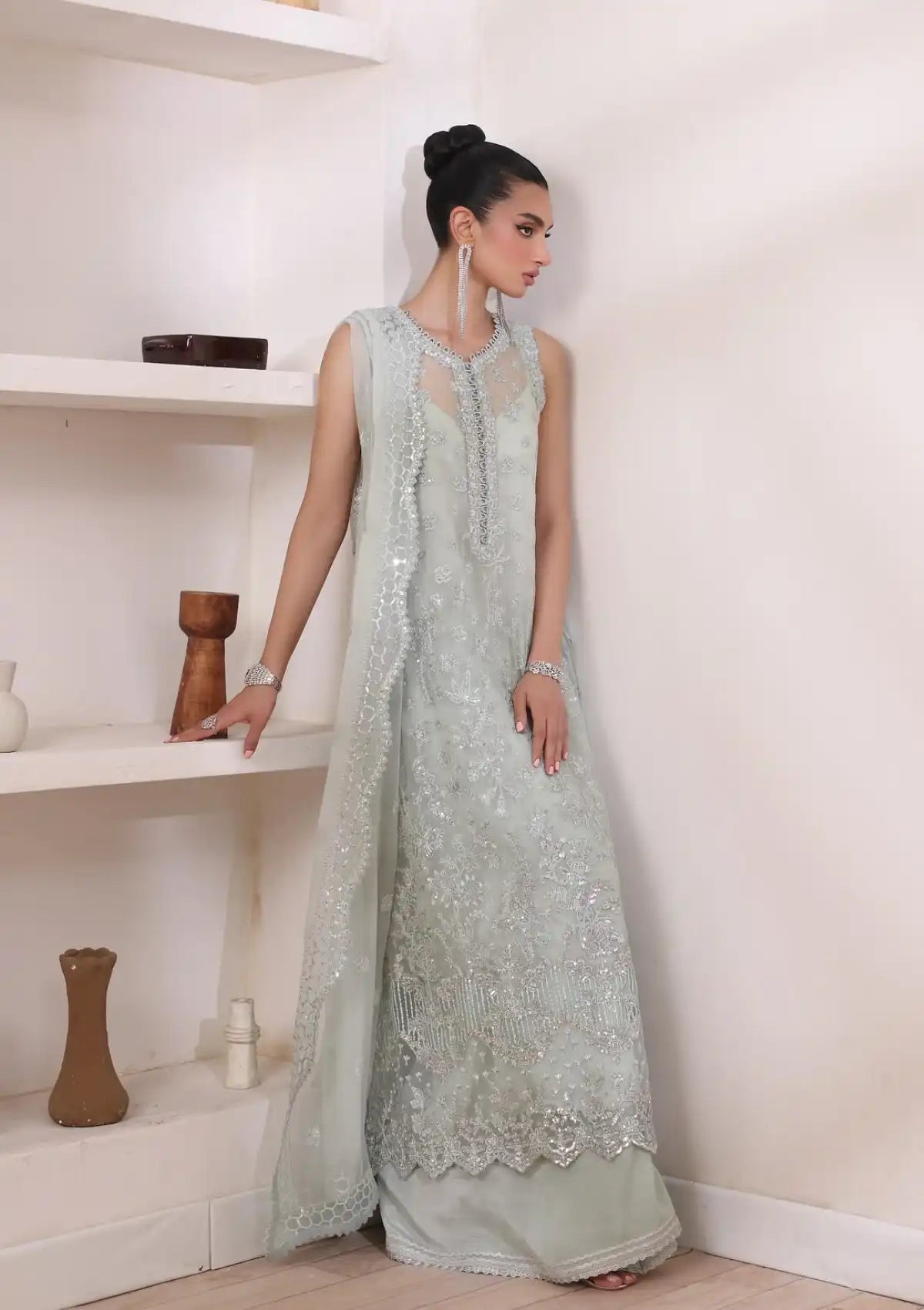 Noor by Saadia Asad Chiffon De Luxe'24 D-08 Sage