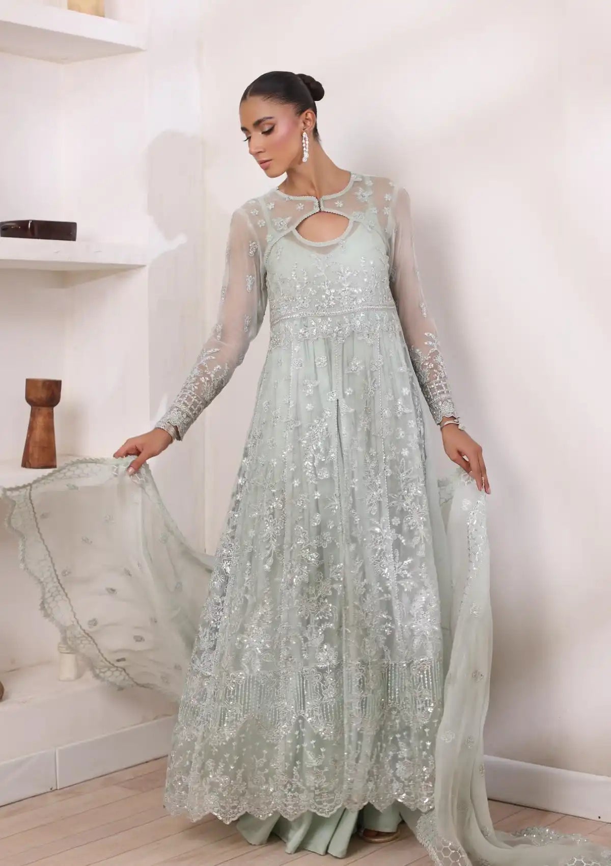Noor by Saadia Asad Chiffon De Luxe'24 D-08 Sage