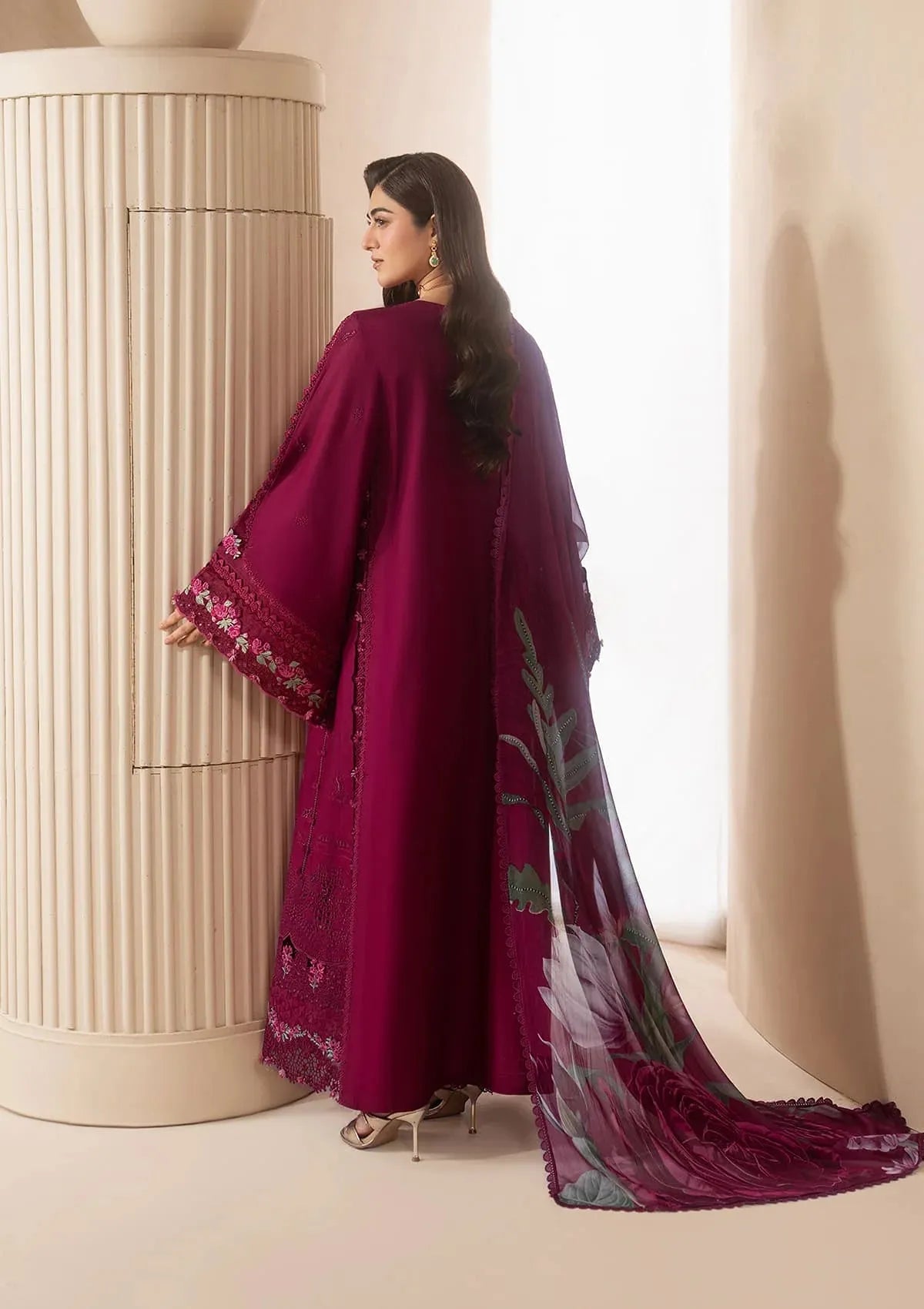 Elaf E-Craft Chikankari Lawn'26 EHC-4A GARNET