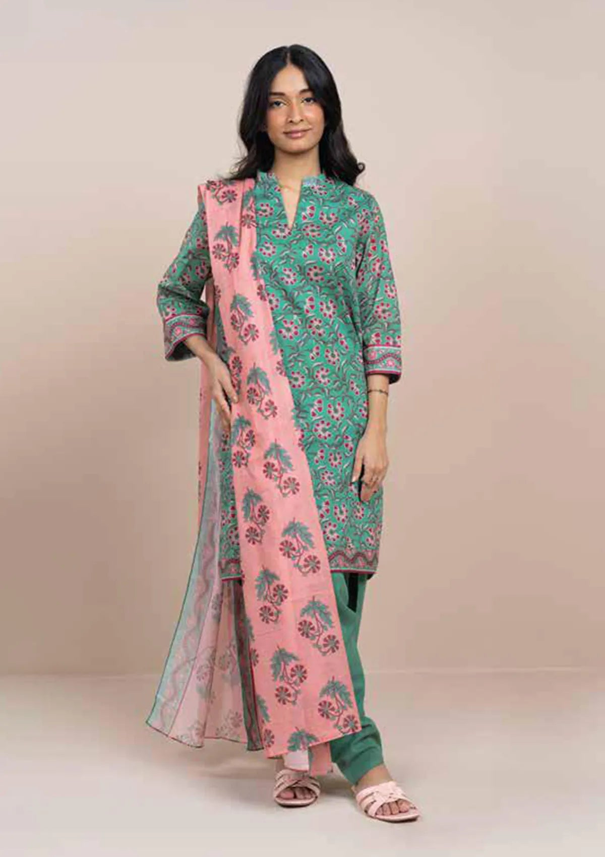 Alkaram Printed Lawn'25 MSB25-28-Sea Green  Mohsin Saeed Fabrics