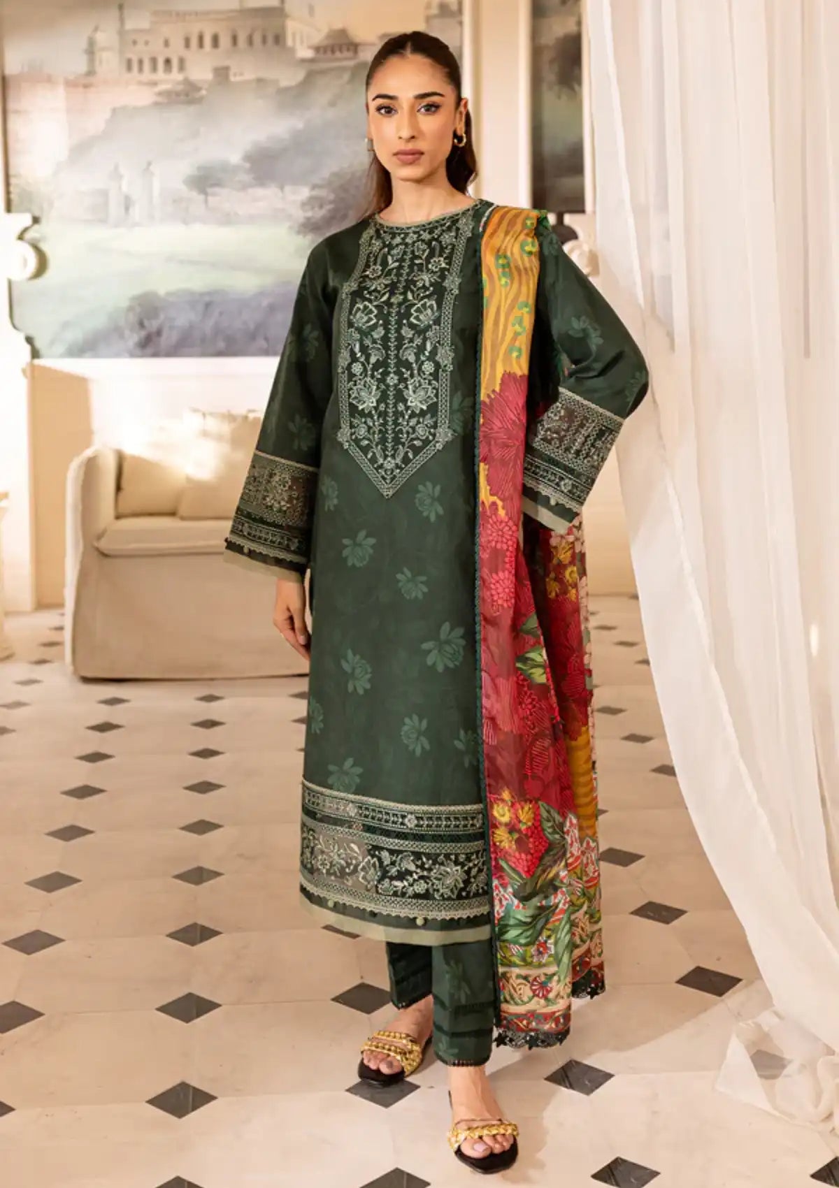 Farasha Seraya Emb Lawn'24 D-06 JADE - Mohsin Saeed Fabrics