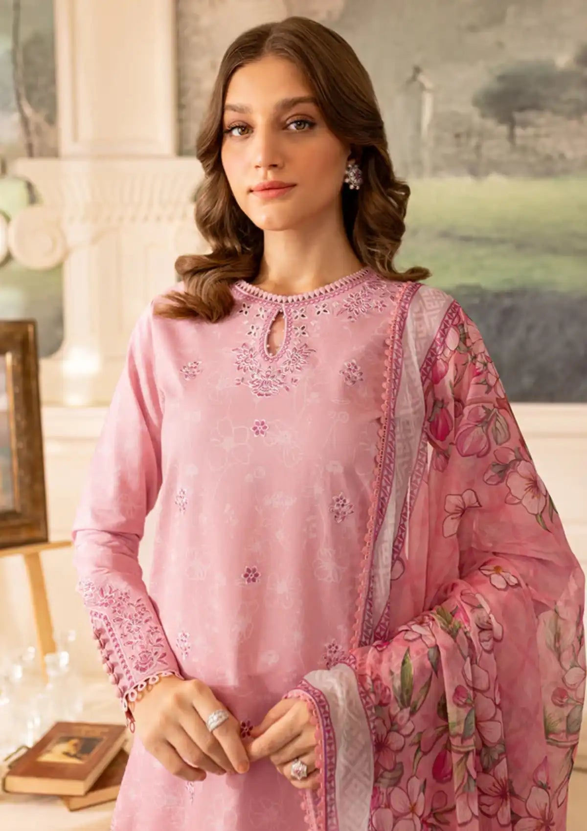 Farasha Seraya Emb Lawn'24 D-04 DAISY - Mohsin Saeed Fabrics