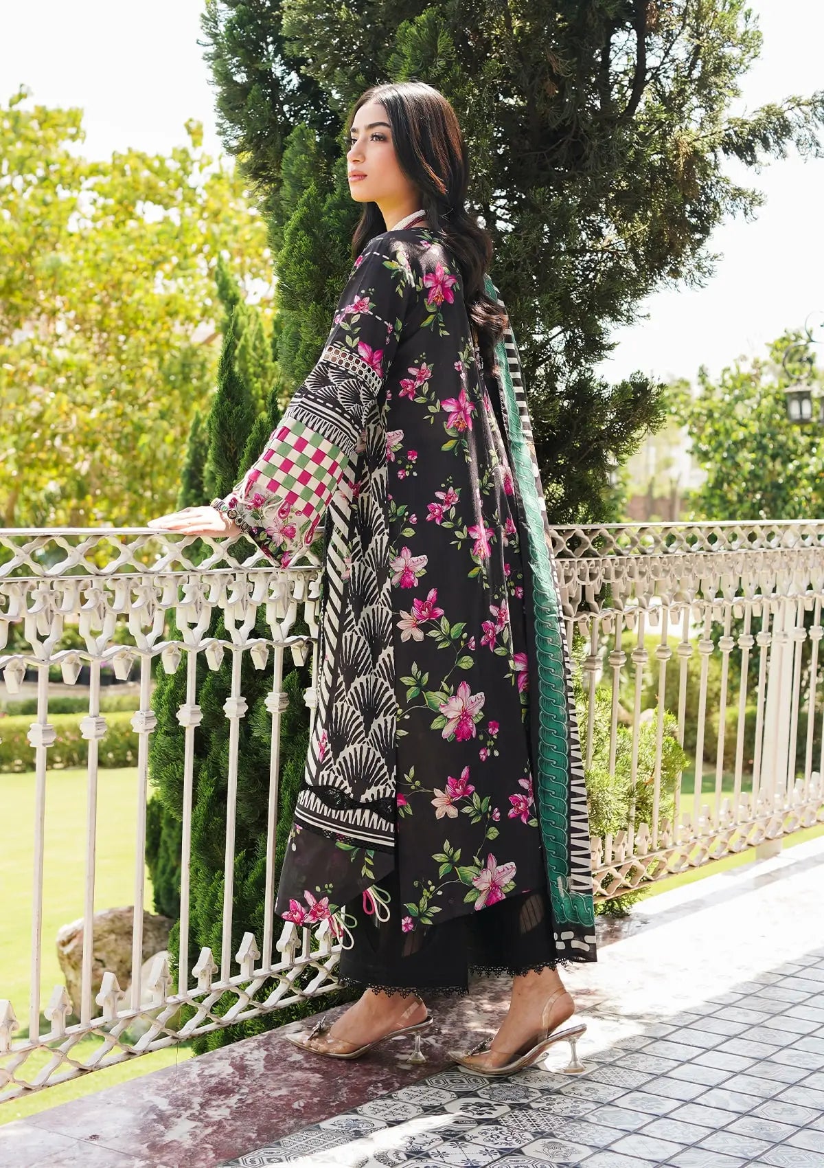 Elaf Prints Lawn Collection'24 EEP-02A-Dark Floral - Mohsin Saeed Fabrics
