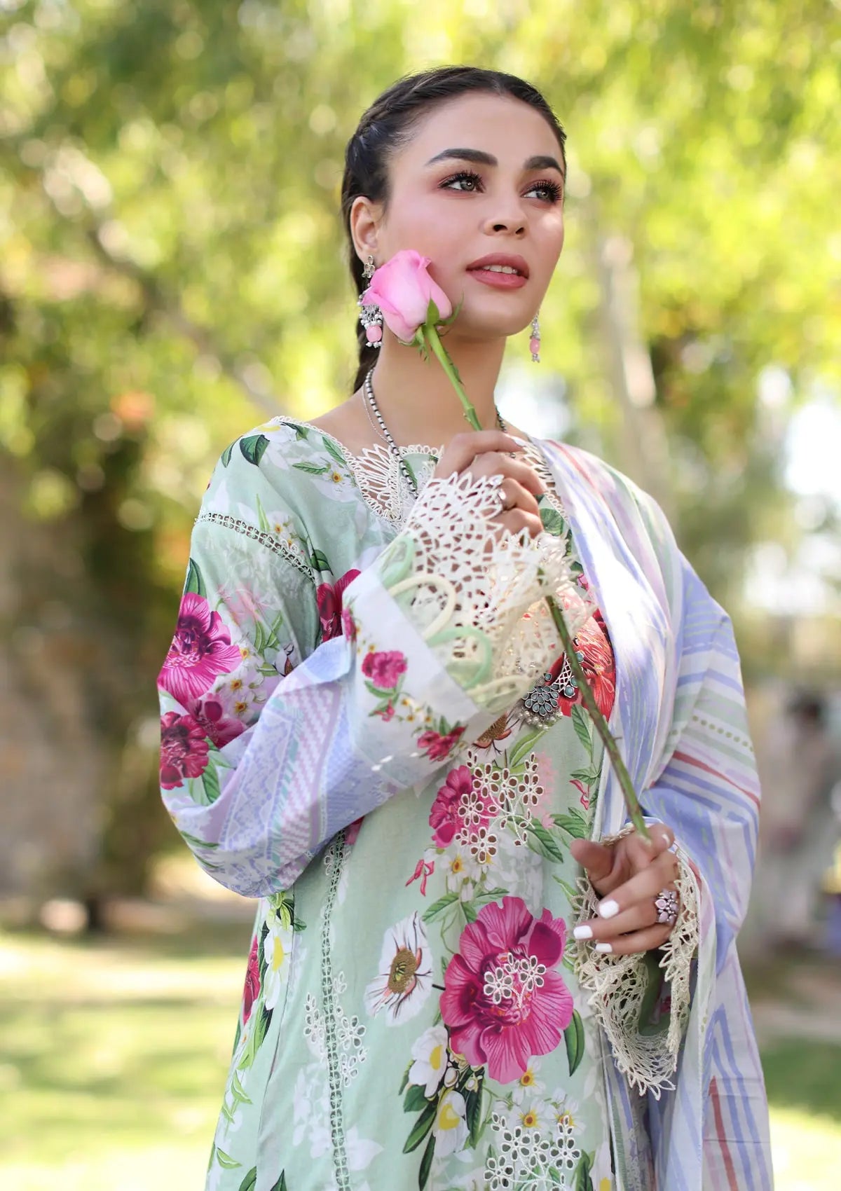 Elaf Print Chikankari Lawn'24 ECK-06B OASIS - Mohsin Saeed Fabrics