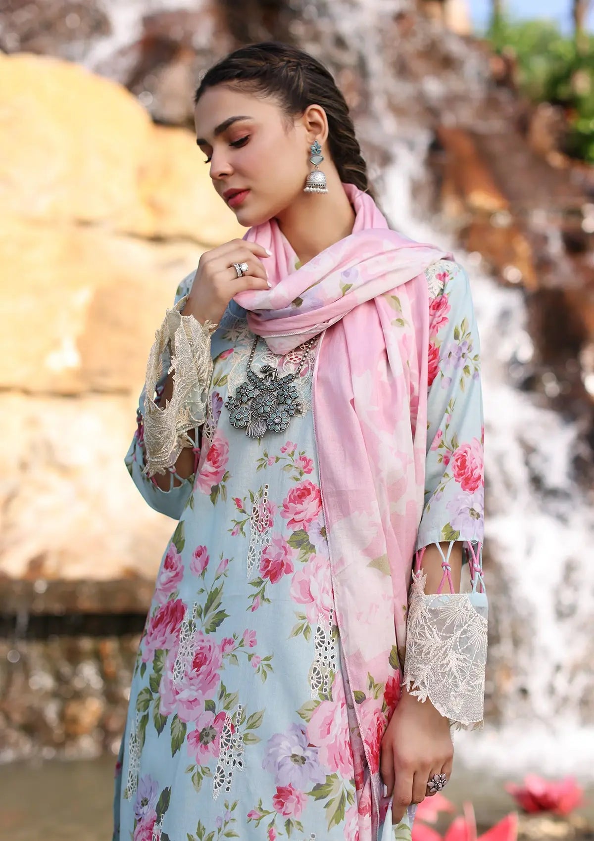 Elaf Print Chikankari Lawn'24 ECK-04B GLACIELLA - Mohsin Saeed Fabrics