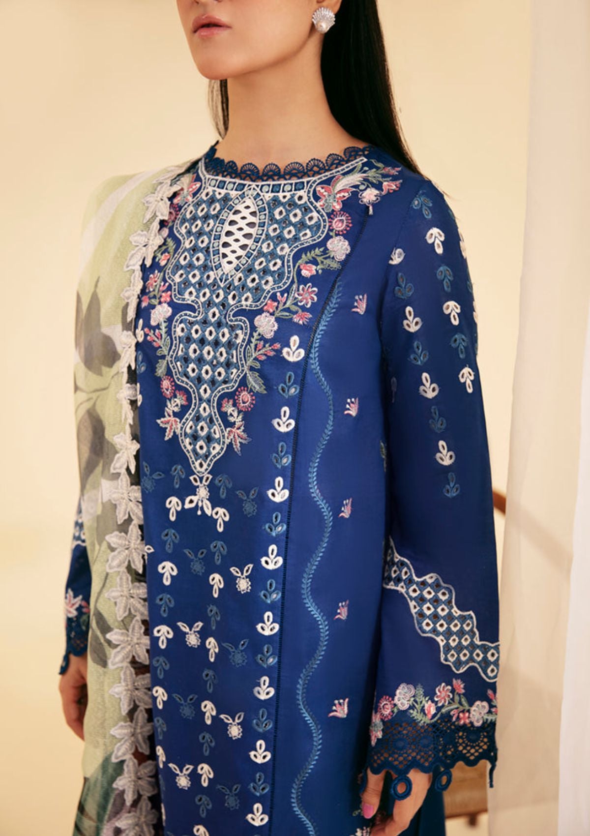 Qalamkar Qlinekari Luxury Lawn'24 SQ-08 ZEL - Mohsin Saeed Fabrics