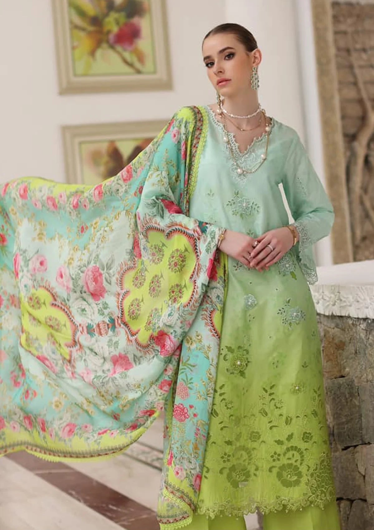 Noor Luxury Chikankari Lawn'24 D-05A - Mohsin Saeed Fabrics