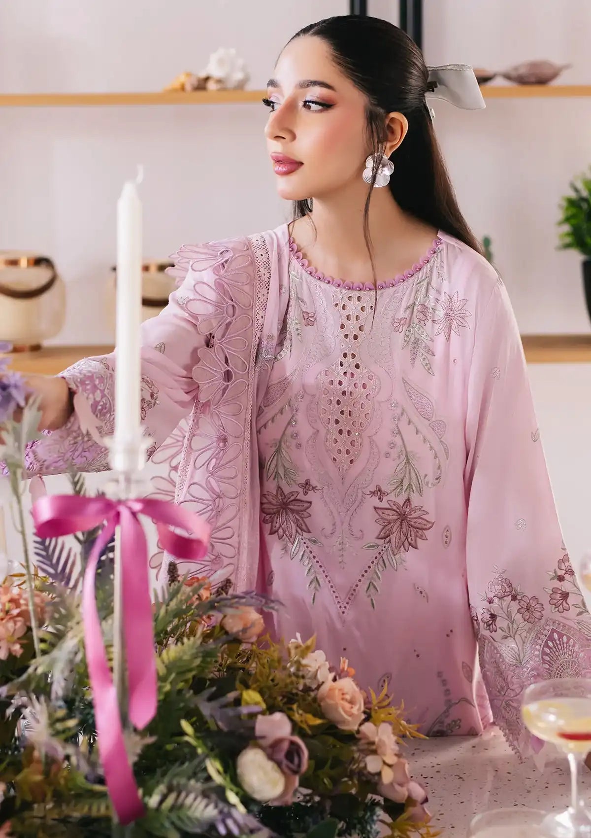 Nureh Eid Escape Luxury Lawn'24 NE-87 SPARKLE PINK - Mohsin Saeed Fabrics