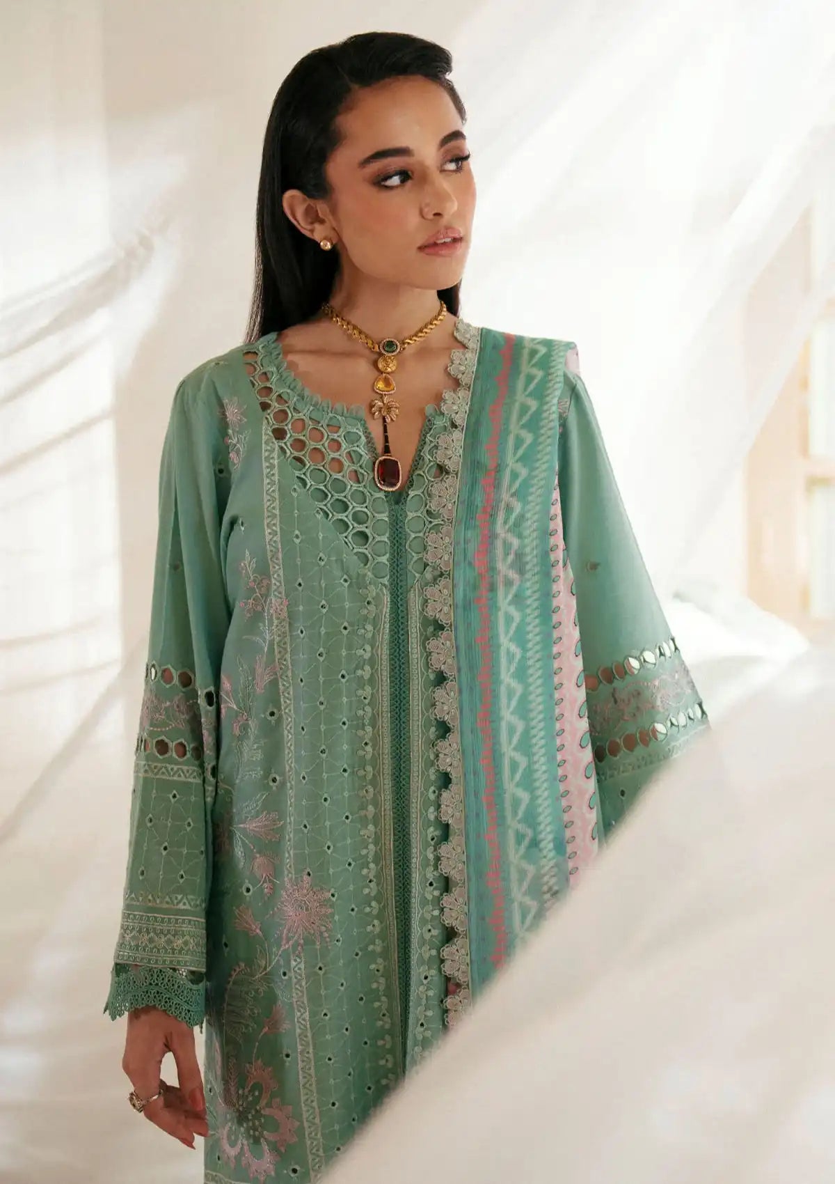 Nureh Maya Embroidered Lawn'24 NS-144 - Mohsin Saeed Fabrics