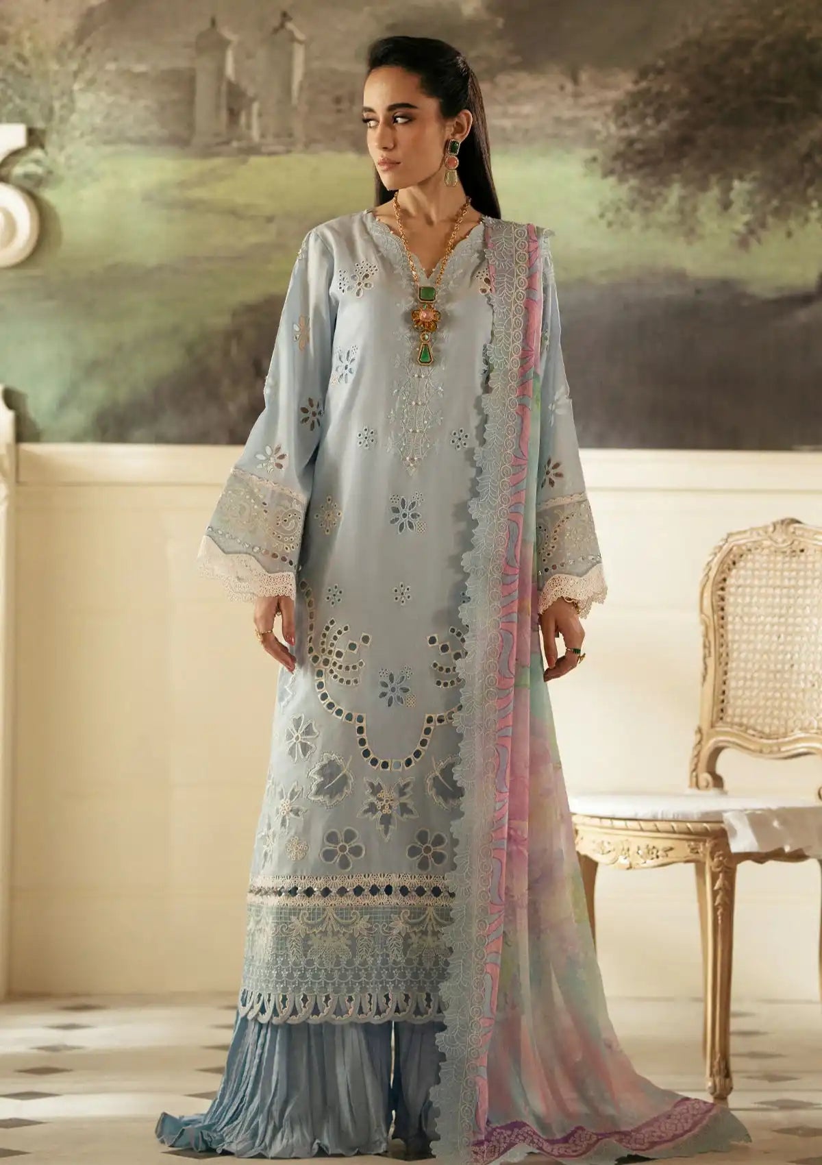 Nureh Maya Embroidered Lawn'24 NS-145 - Mohsin Saeed Fabrics