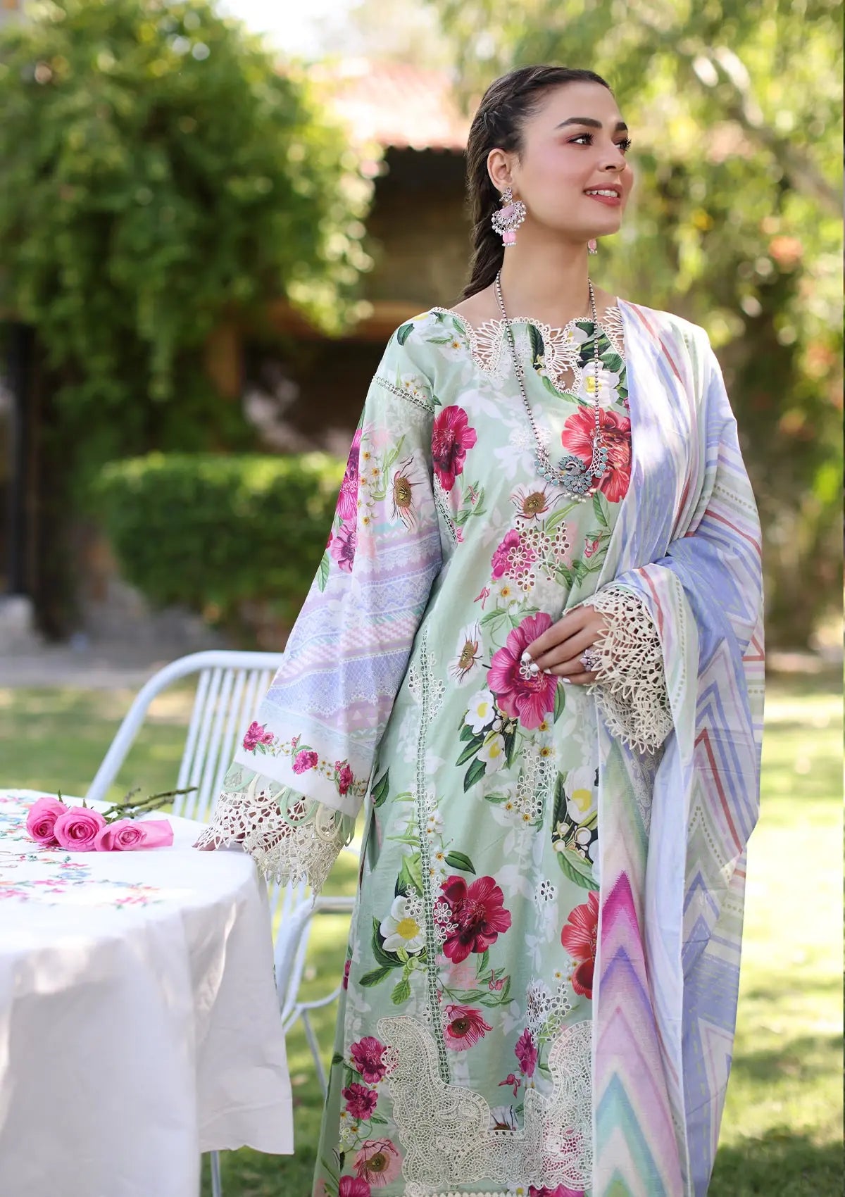 Elaf Print Chikankari Lawn'24 ECK-06B OASIS - Mohsin Saeed Fabrics