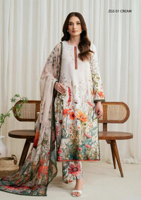 Zarif Printed Georgette Silk'24 ZCS-01 Cream