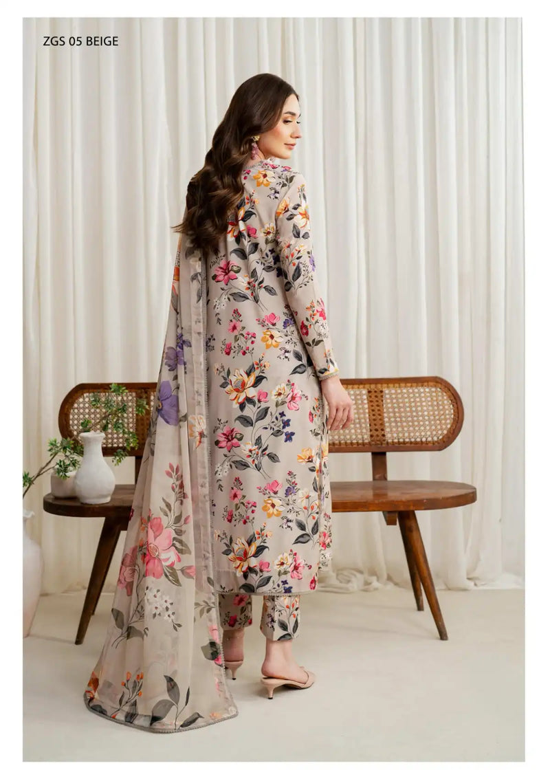 Zarif Printed Georgette Silk'24 ZCS-05 Beige