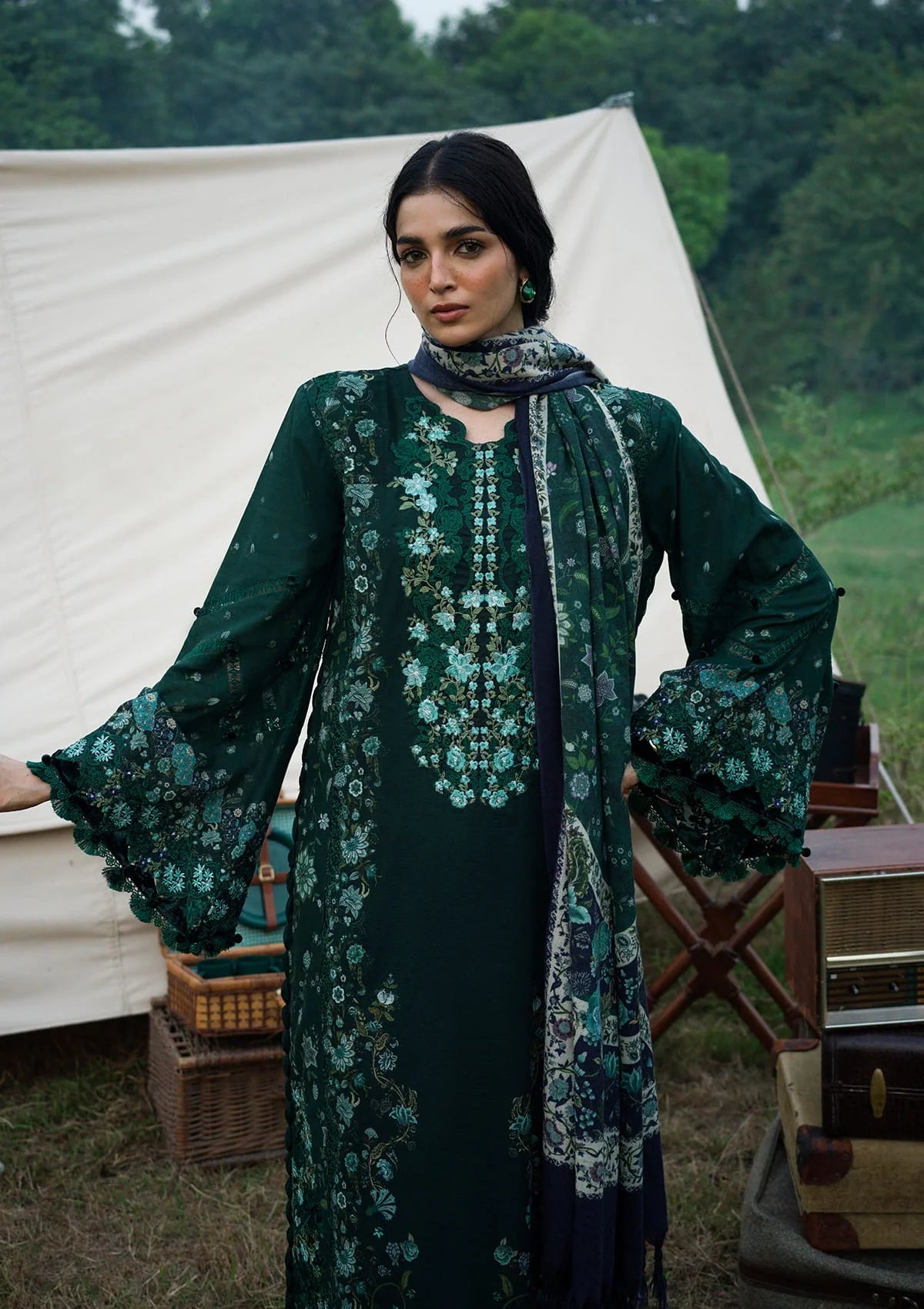 Elaf Wilderness Pashmina Shawl Edit'26 EWR-1A WINTERMINT
