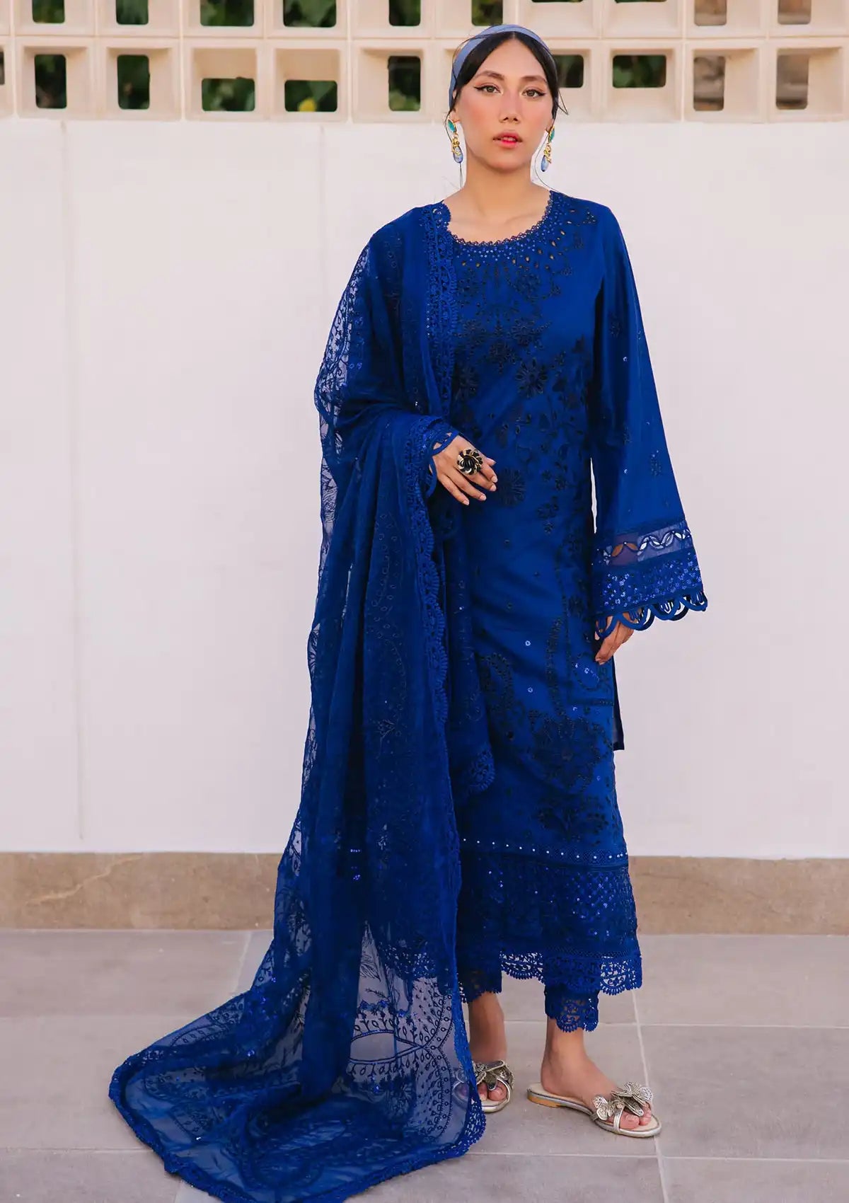 Nureh Eid Escape Luxury Lawn'24 NE-90 BLUME - Mohsin Saeed Fabrics