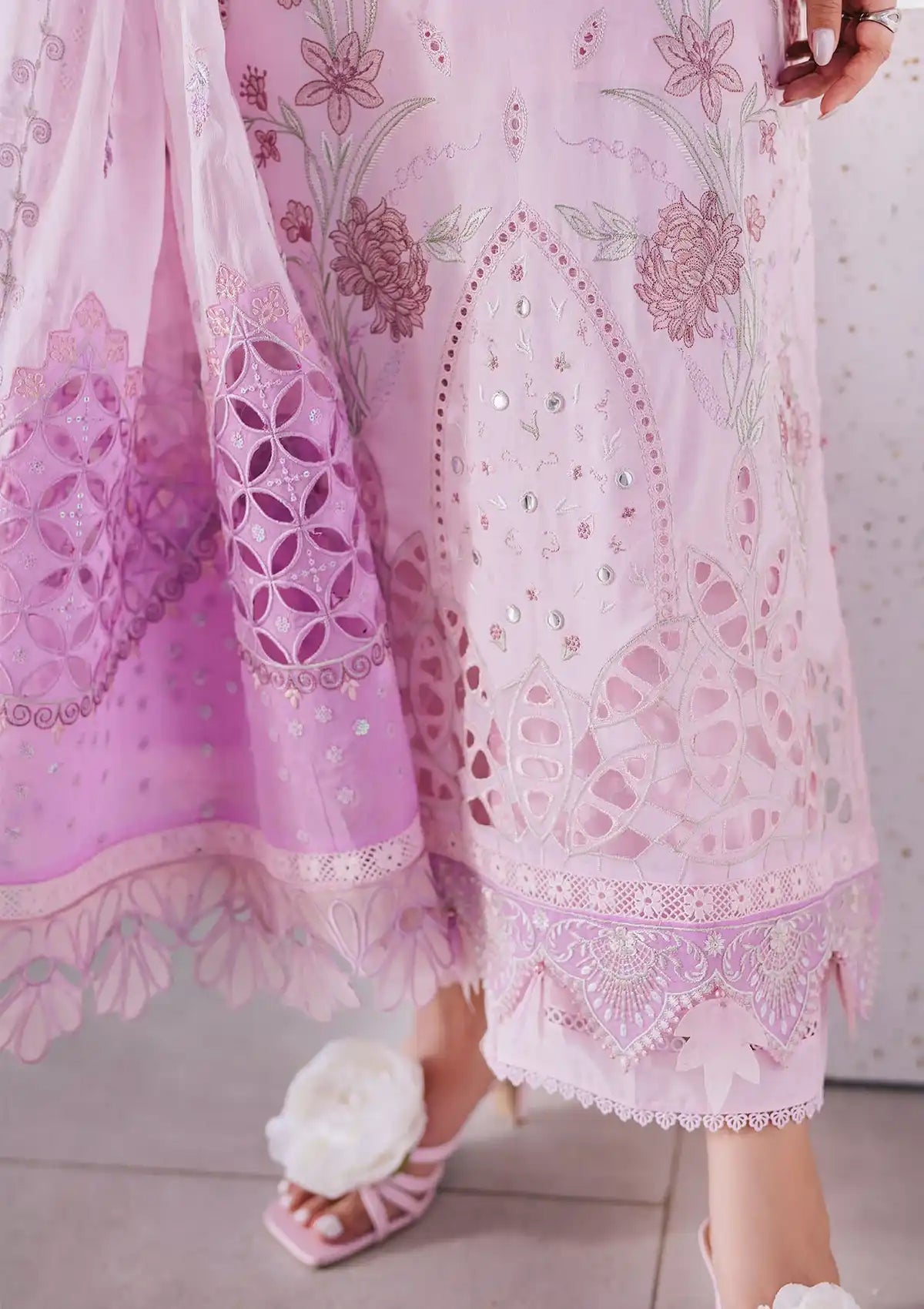 Nureh Eid Escape Luxury Lawn'24 NE-87 SPARKLE PINK - Mohsin Saeed Fabrics