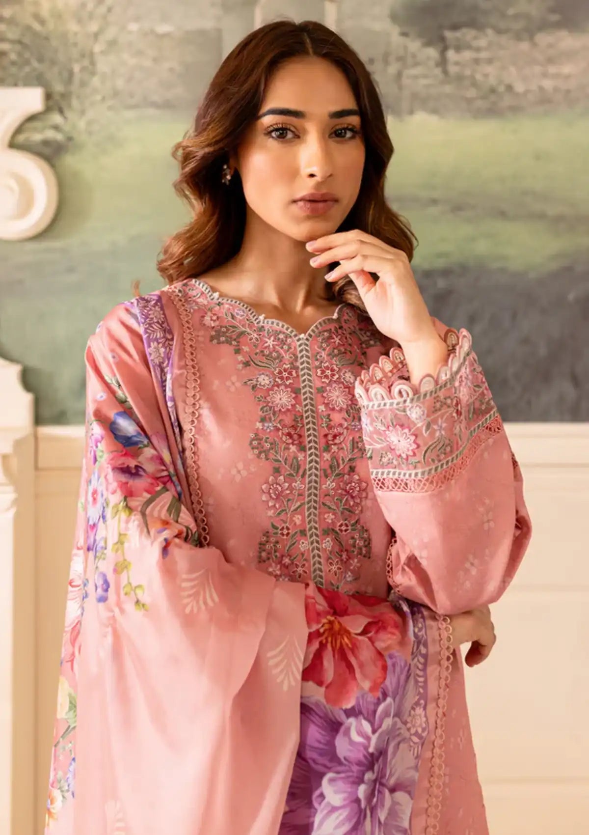 Farasha Seraya Emb Lawn'24 D-07 FLORA - Mohsin Saeed Fabrics