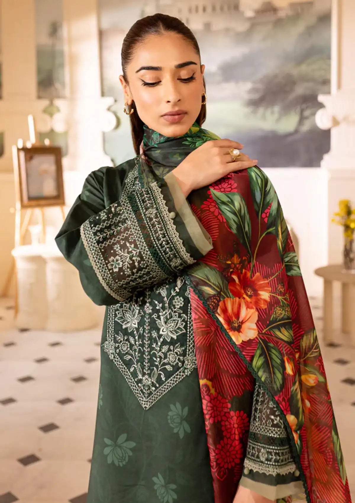 Farasha Seraya Emb Lawn'24 D-06 JADE - Mohsin Saeed Fabrics