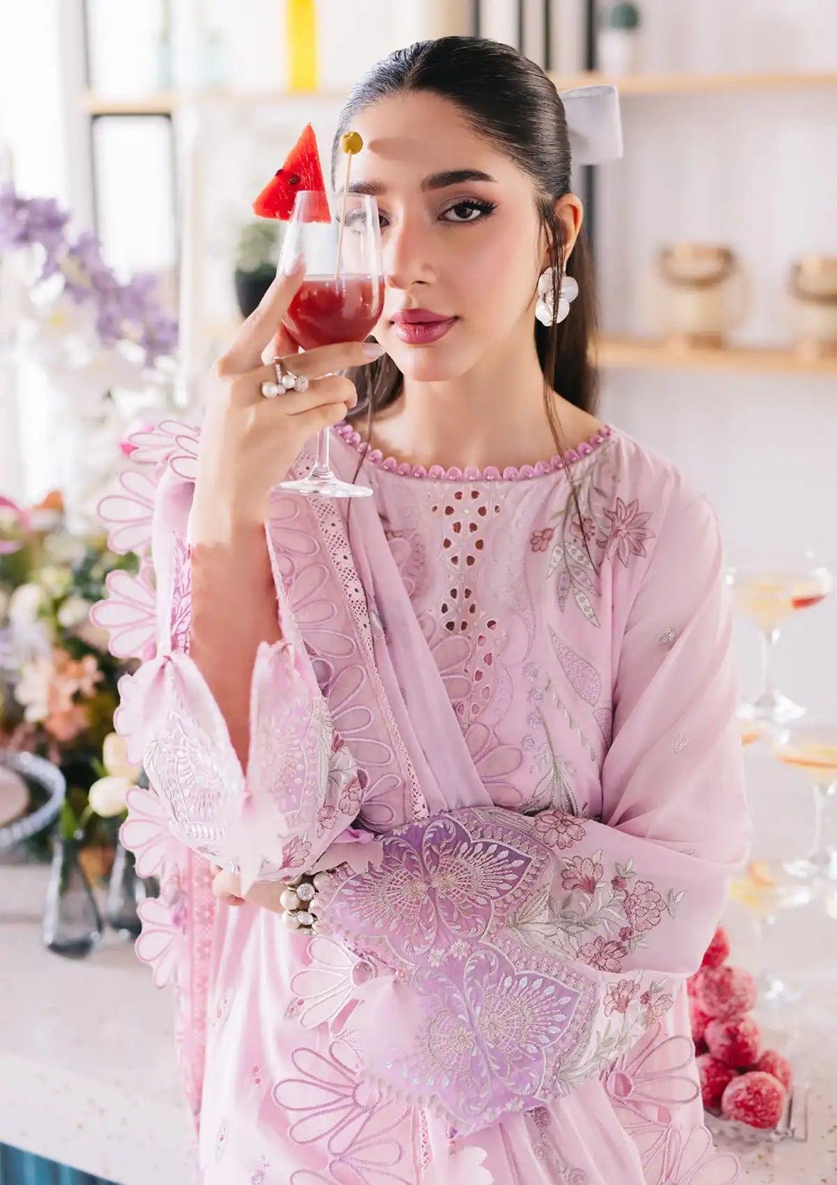 Nureh Eid Escape Luxury Lawn'24 NE-87 SPARKLE PINK - Mohsin Saeed Fabrics