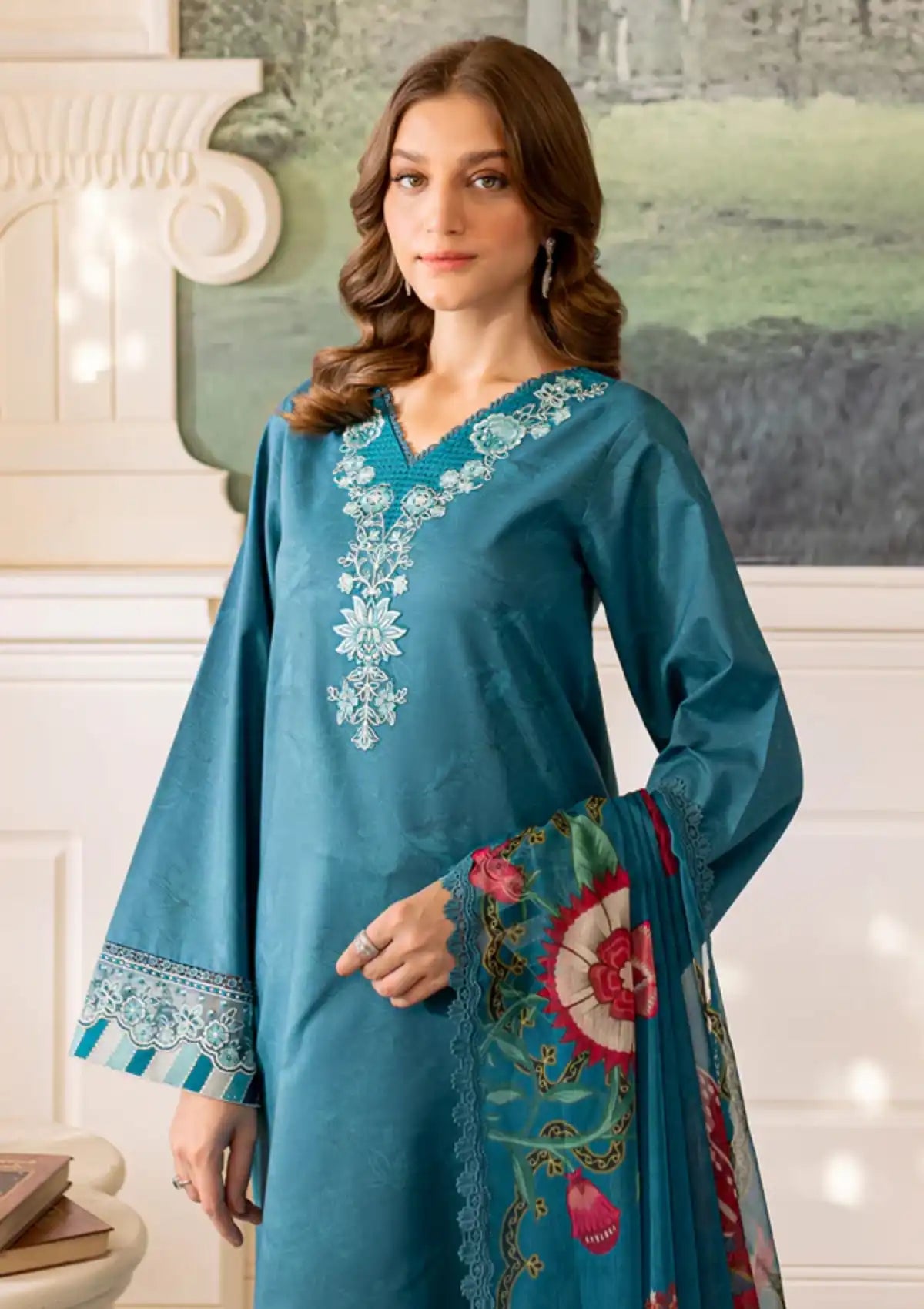 Farasha Seraya Emb Lawn'24 D-08 PERIWINKLE - Mohsin Saeed Fabrics