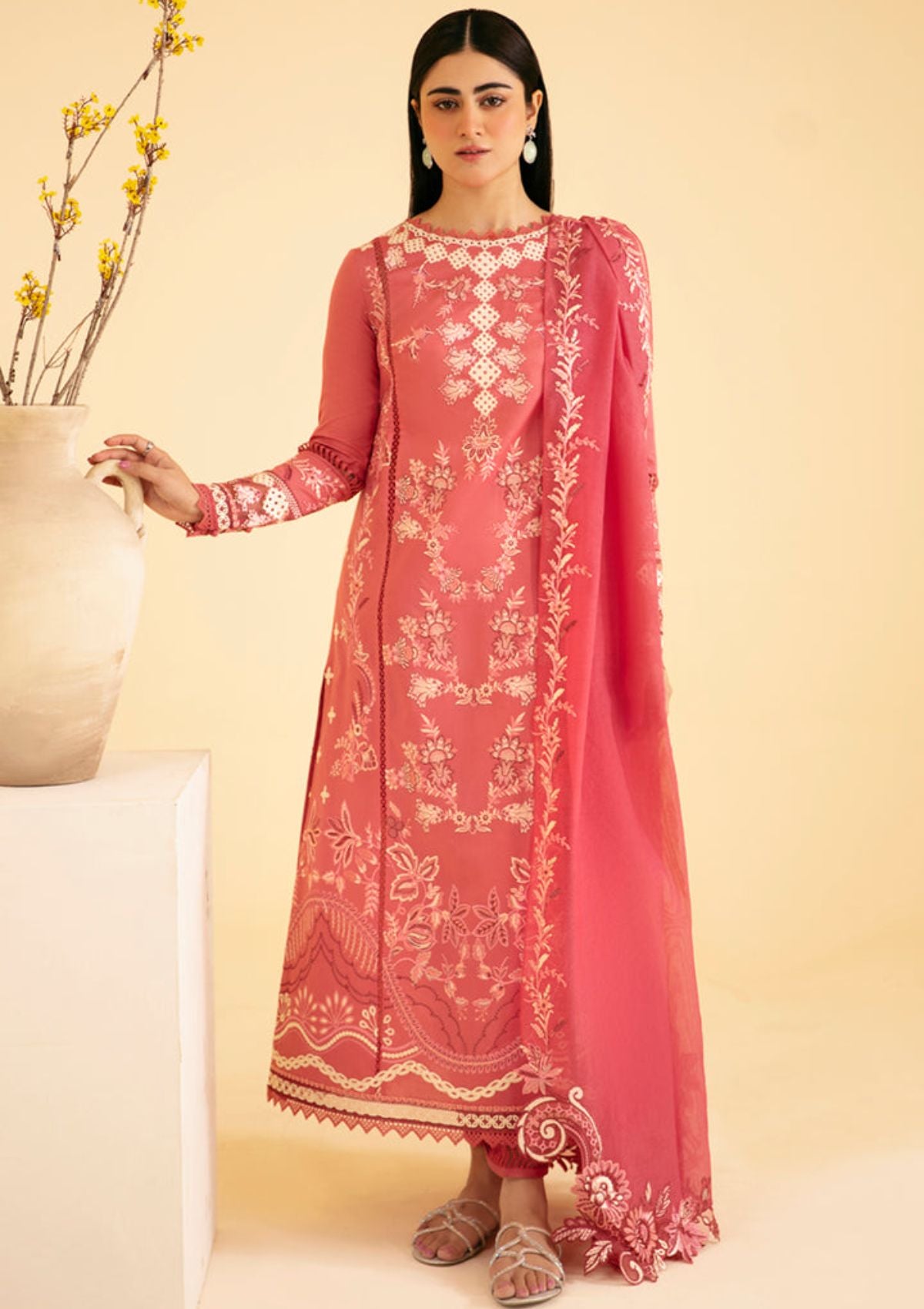 Qalamkar Qlinekari Luxury Lawn'24 SQ-09 SENA - Mohsin Saeed Fabrics