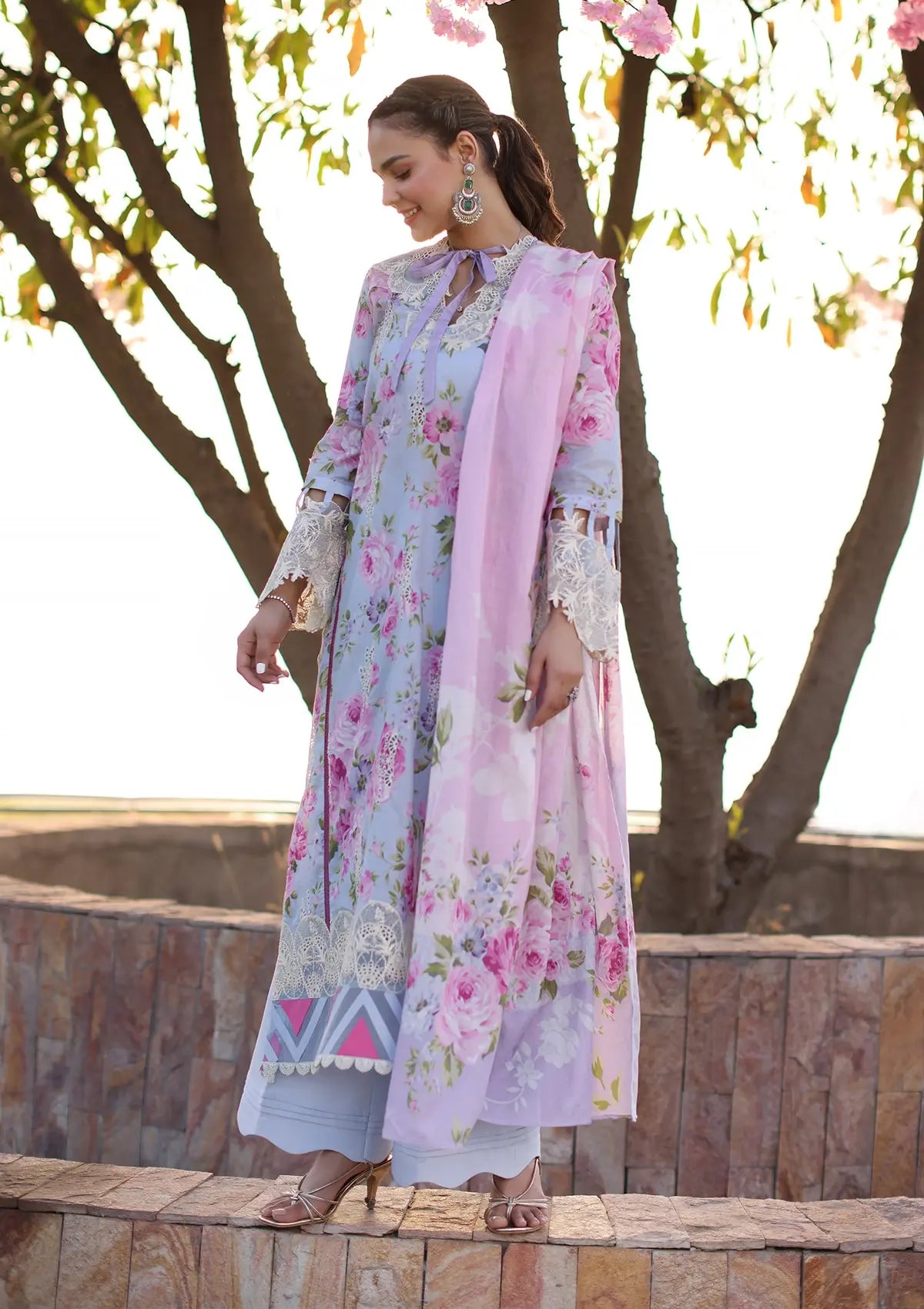 Elaf Print Chikankari Lawn'24 ECK-04A OCEAN BLOSSOMS - Mohsin Saeed Fabrics