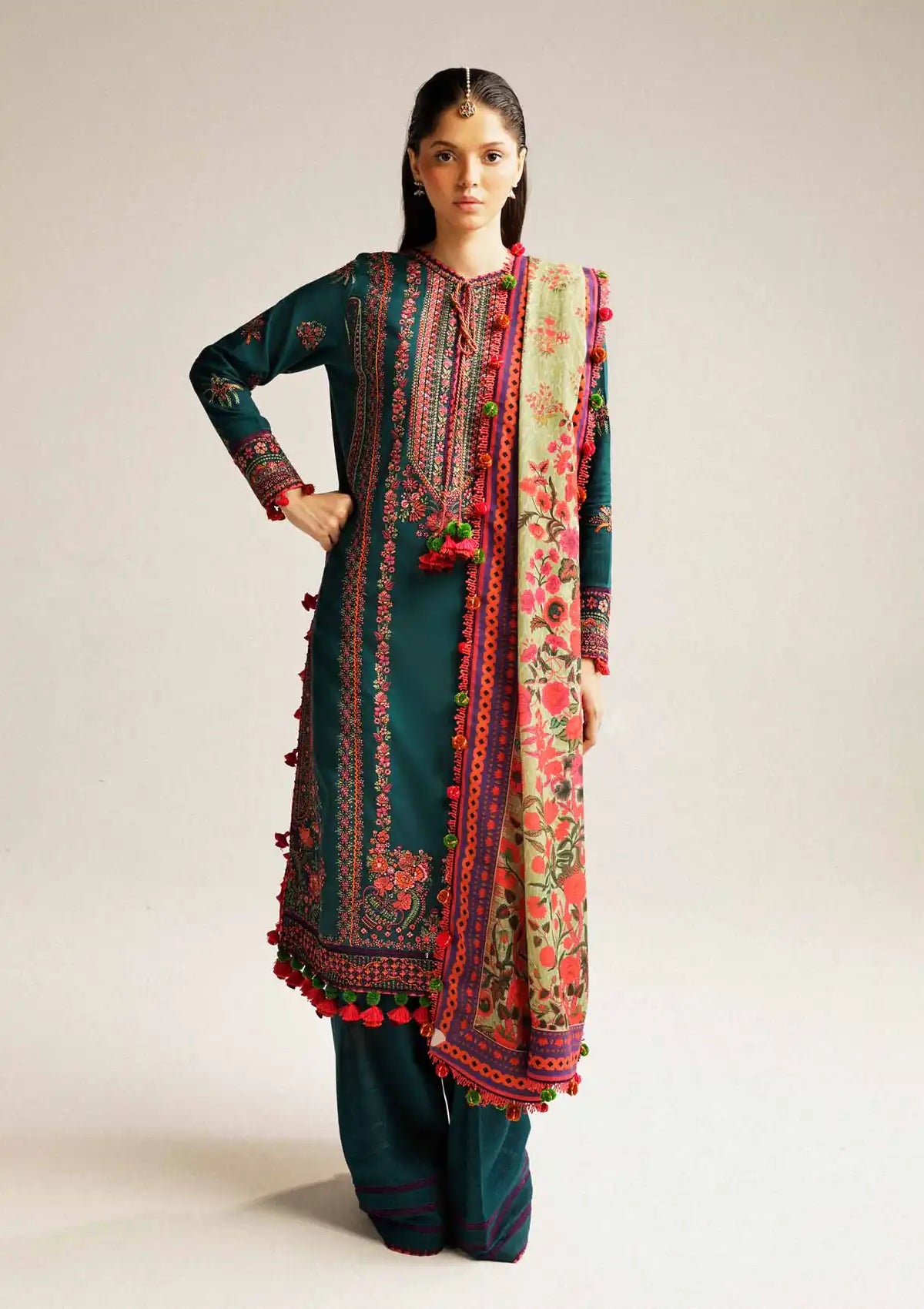 Hussain Rehar Winter Shawl Khaddar'23 Teal - Mohsin Saeed Fabrics
