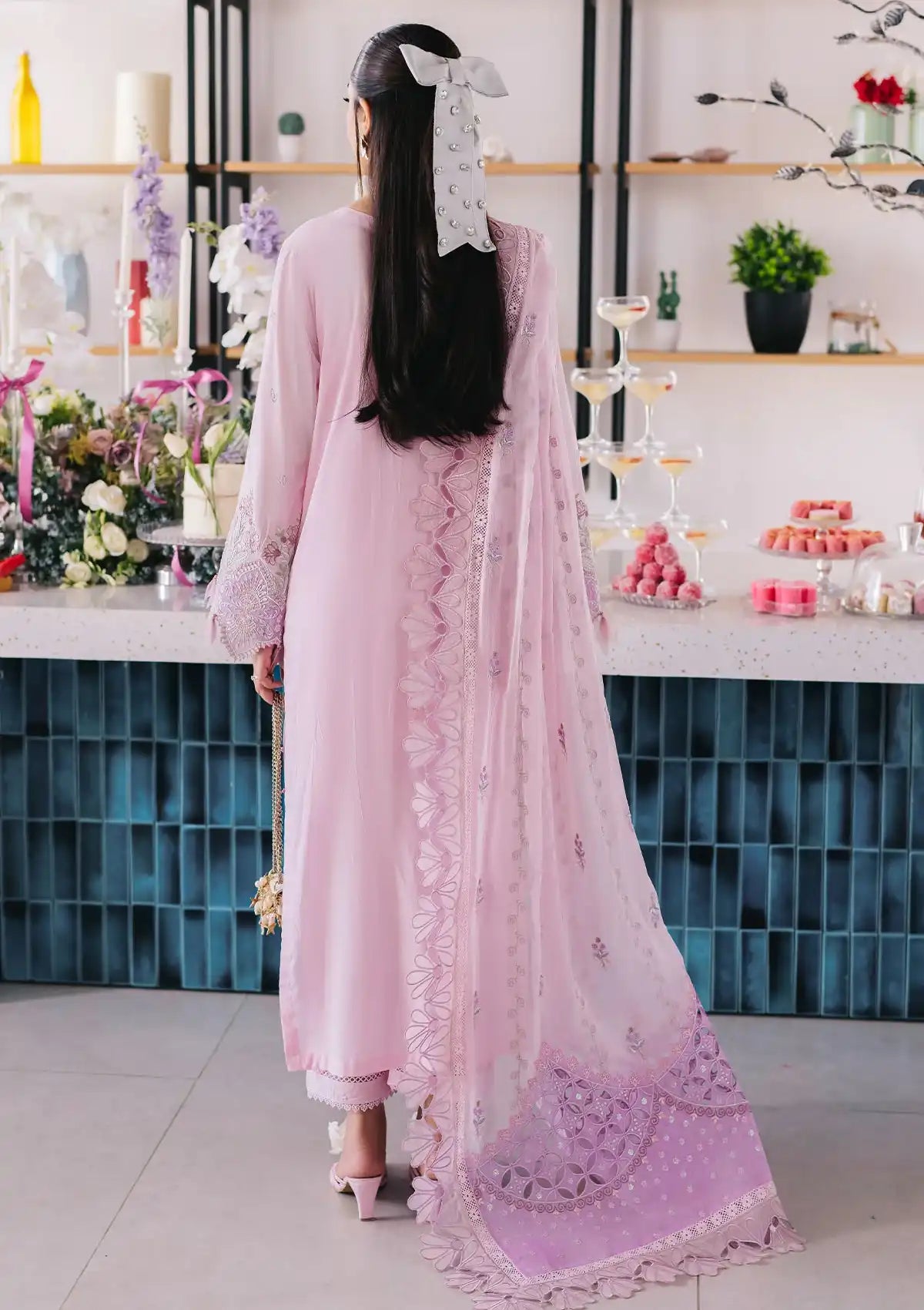 Nureh Eid Escape Luxury Lawn'24 NE-87 SPARKLE PINK - Mohsin Saeed Fabrics