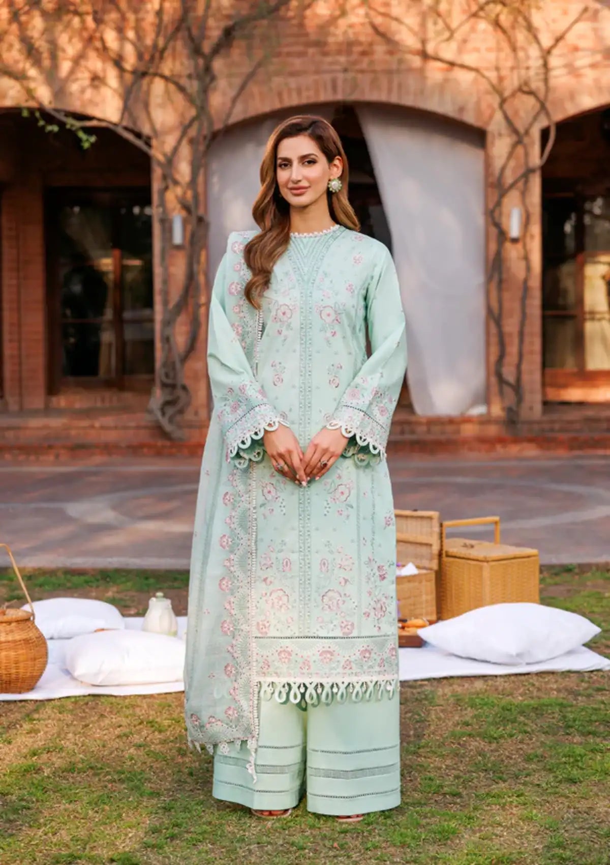 Farasha Kaavish Eid Festive Lawn'24 D-05 WHISPER MINT - Mohsin Saeed Fabrics