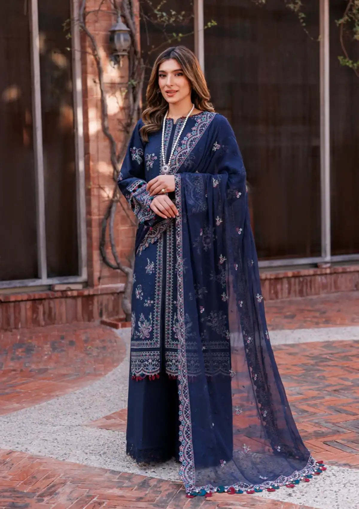 Farasha Kaavish Eid Festive Lawn'24 D-04 DEEP SAPPHIRE - Mohsin Saeed Fabrics