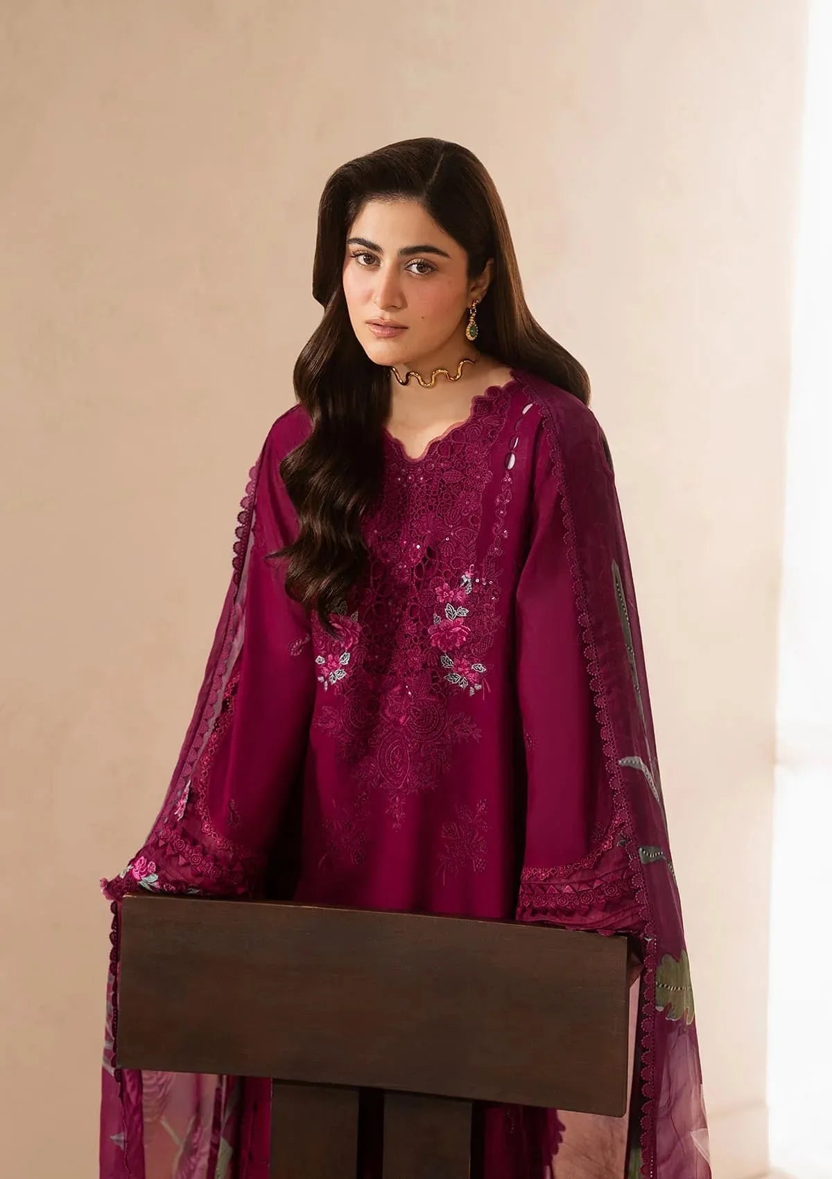 Elaf E-Craft Chikankari Lawn'26 EHC-4A GARNET