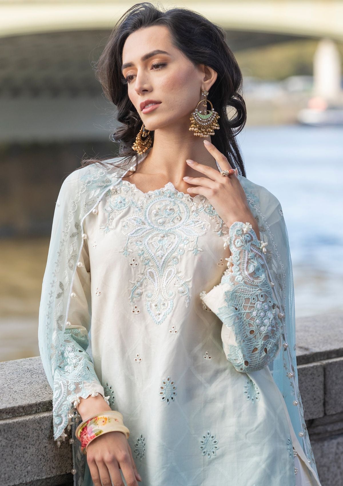 Meem Luxury Eid Lawn'24 D-07 BLUE - Mohsin Saeed Fabrics