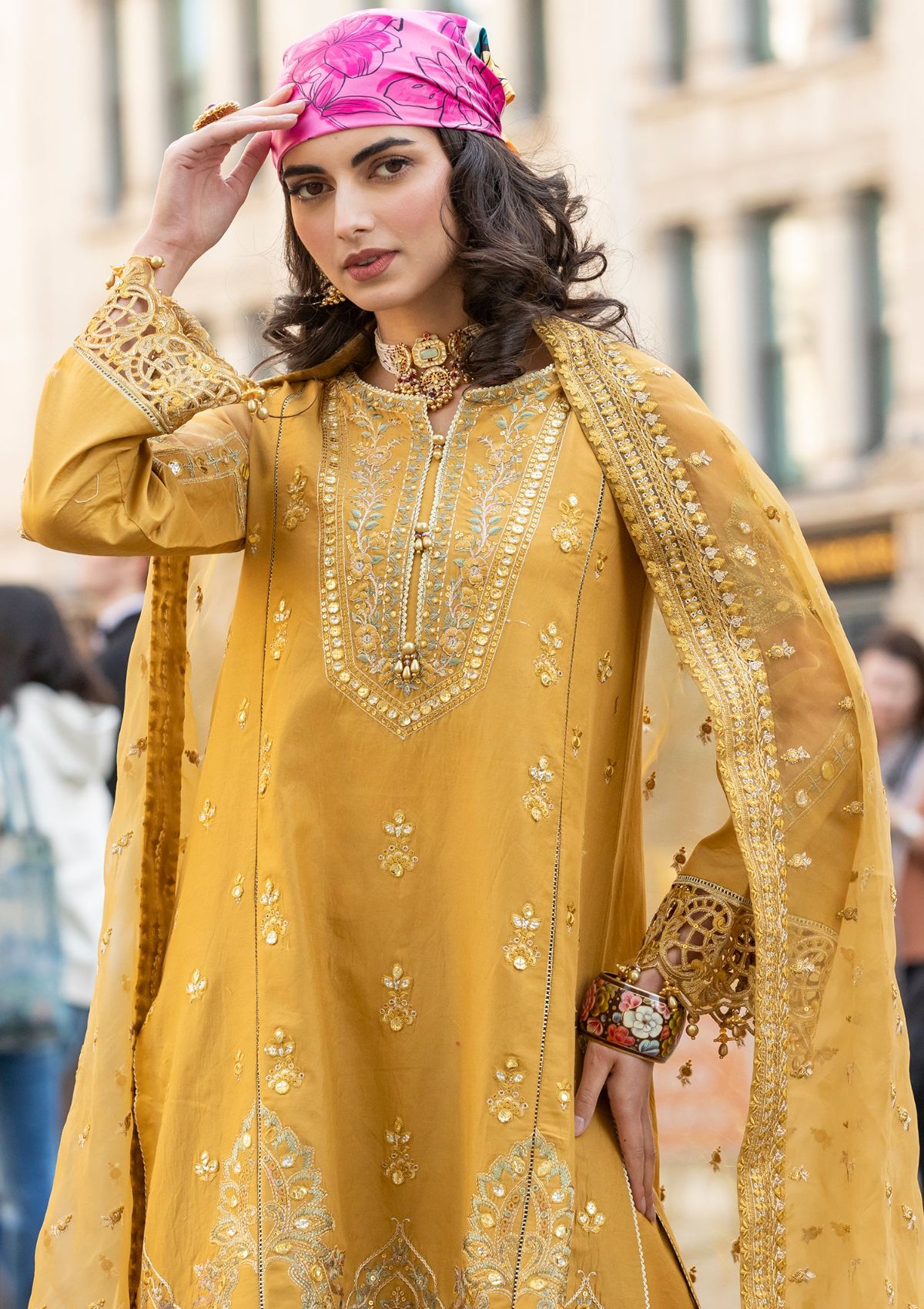 Meem Luxury Eid Lawn'24 D-03 MUSTARD - Mohsin Saeed Fabrics