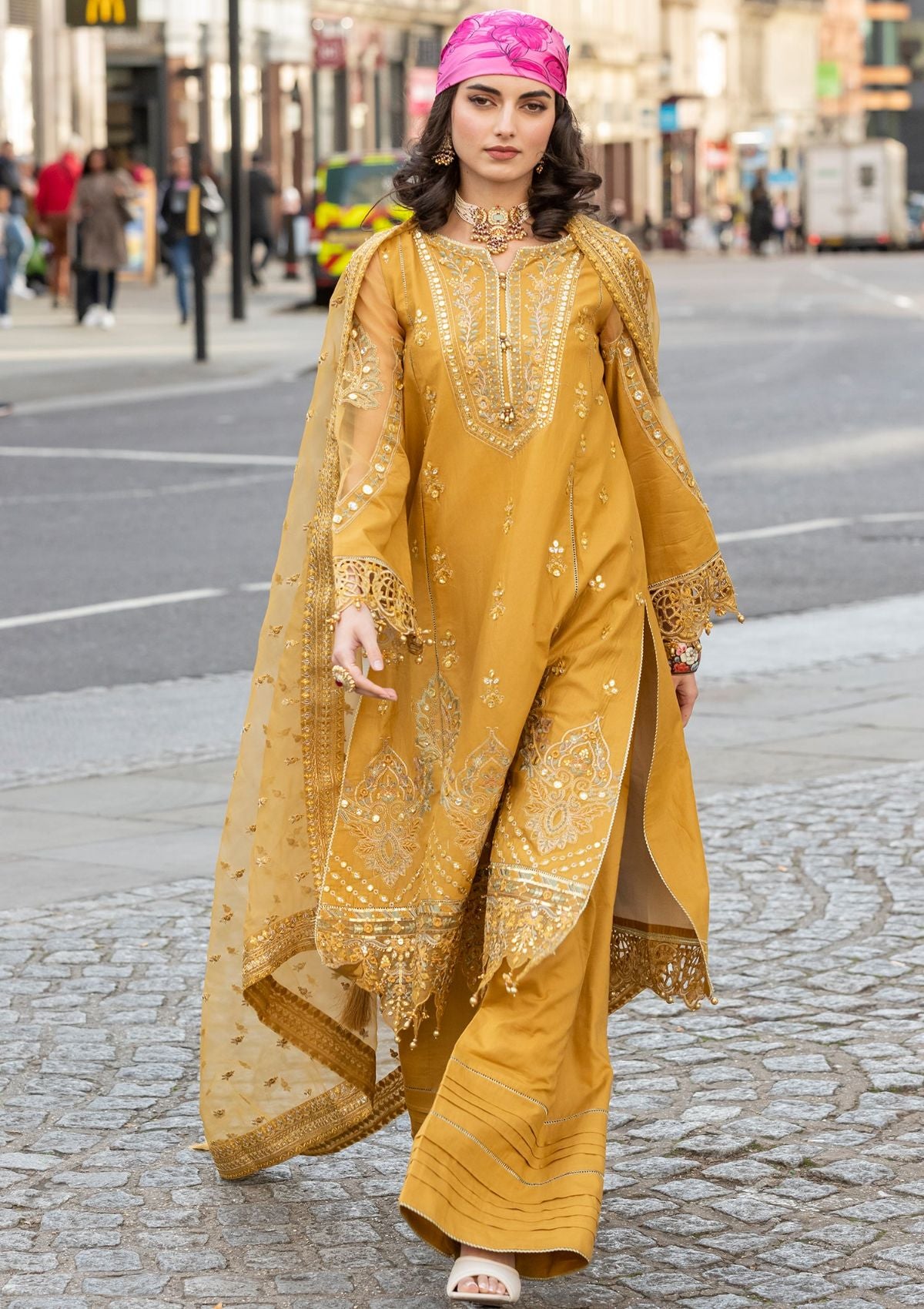 Meem Luxury Eid Lawn'24 D-03 MUSTARD - Mohsin Saeed Fabrics