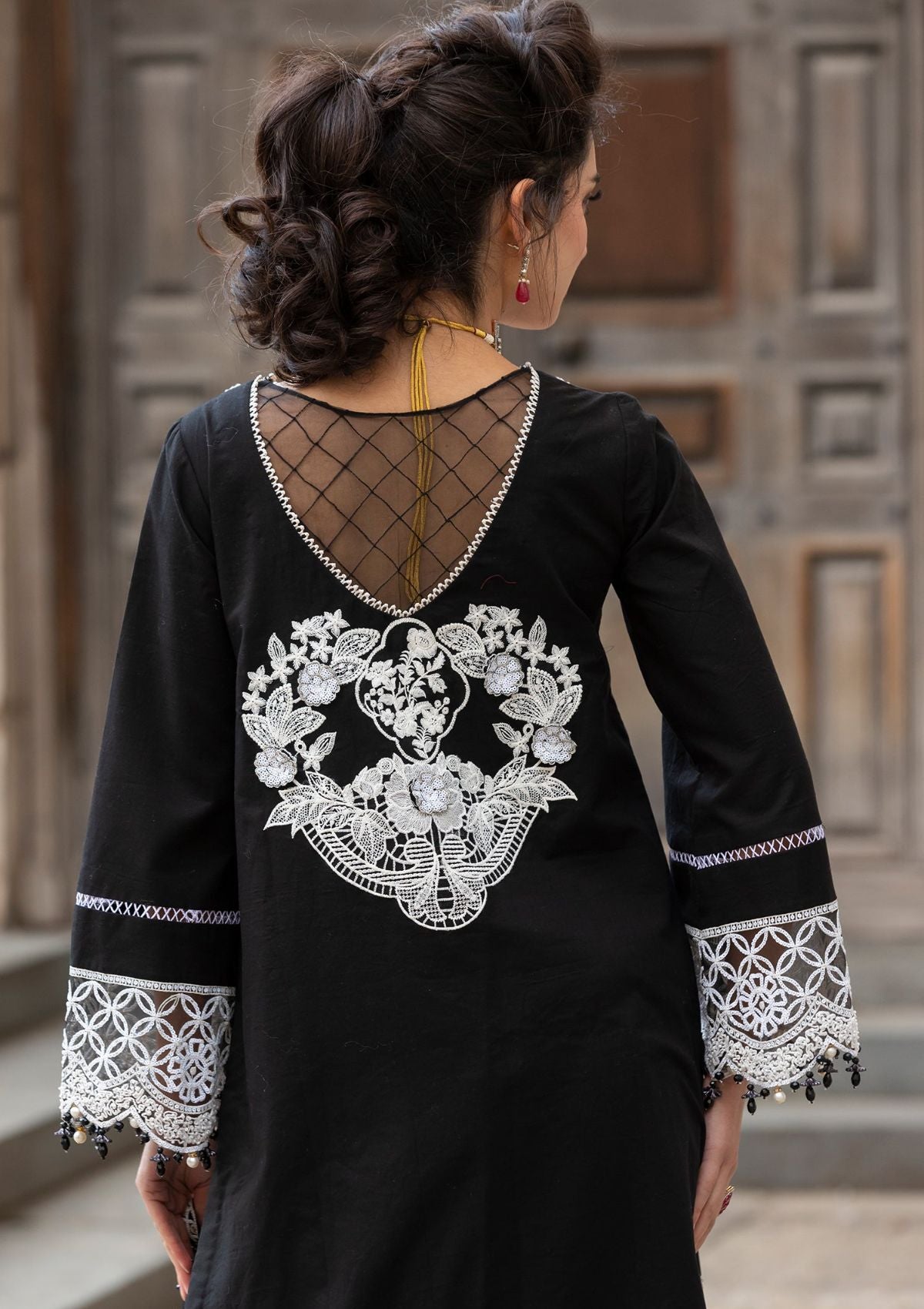 Meem Luxury Eid Lawn'24 D-01 Black - Mohsin Saeed Fabrics