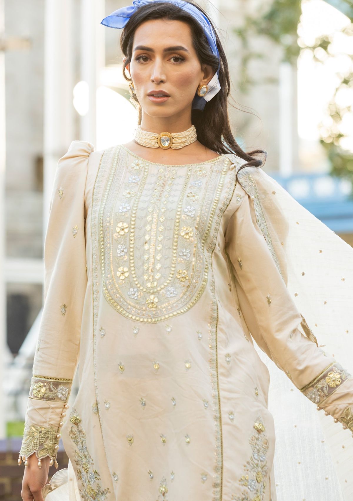 Meem Luxury Eid Lawn'24 D-04 LIGHT SKIN - Mohsin Saeed Fabrics