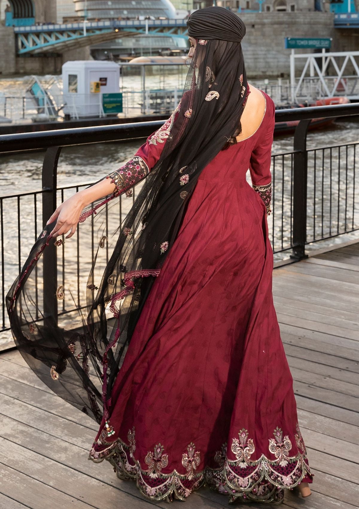 Meem Luxury Eid Lawn'24 D-11 MAROON - Mohsin Saeed Fabrics