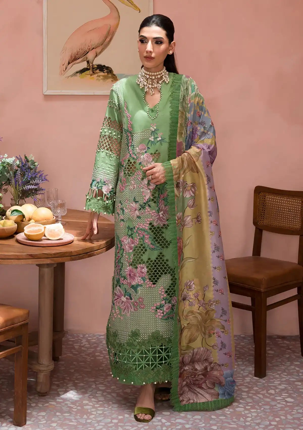 Afrozeh The Painted Garden Eid Lawn'24-02 Celestial Bouquet - Mohsin Saeed Fabrics