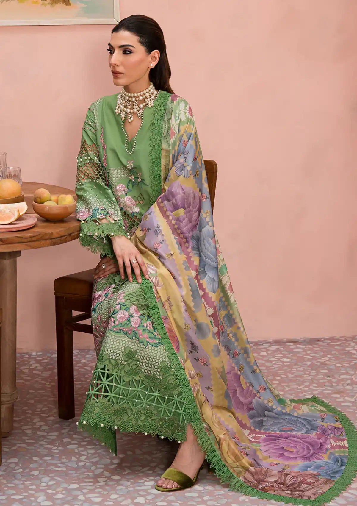 Afrozeh The Painted Garden Eid Lawn'24-02 Celestial Bouquet - Mohsin Saeed Fabrics