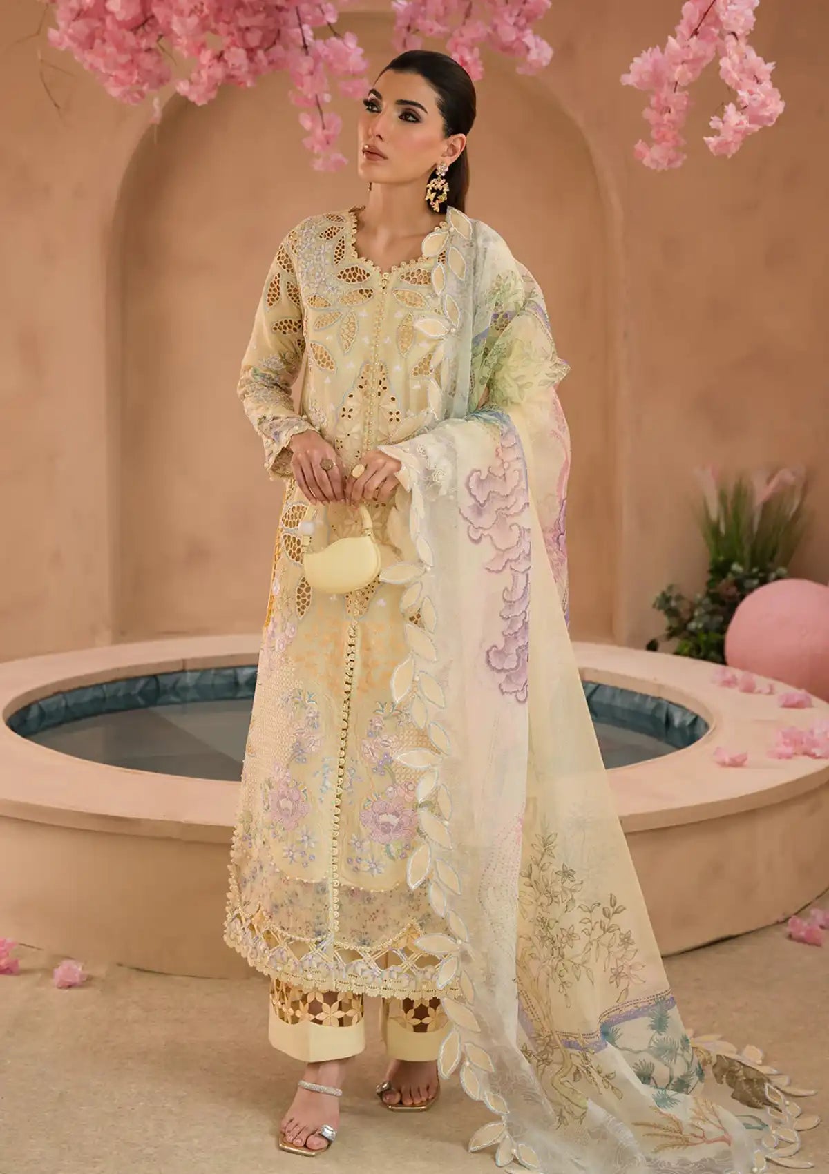 Afrozeh The Painted Garden Eid Lawn'24-08 Sweet Saffron - Mohsin Saeed Fabrics