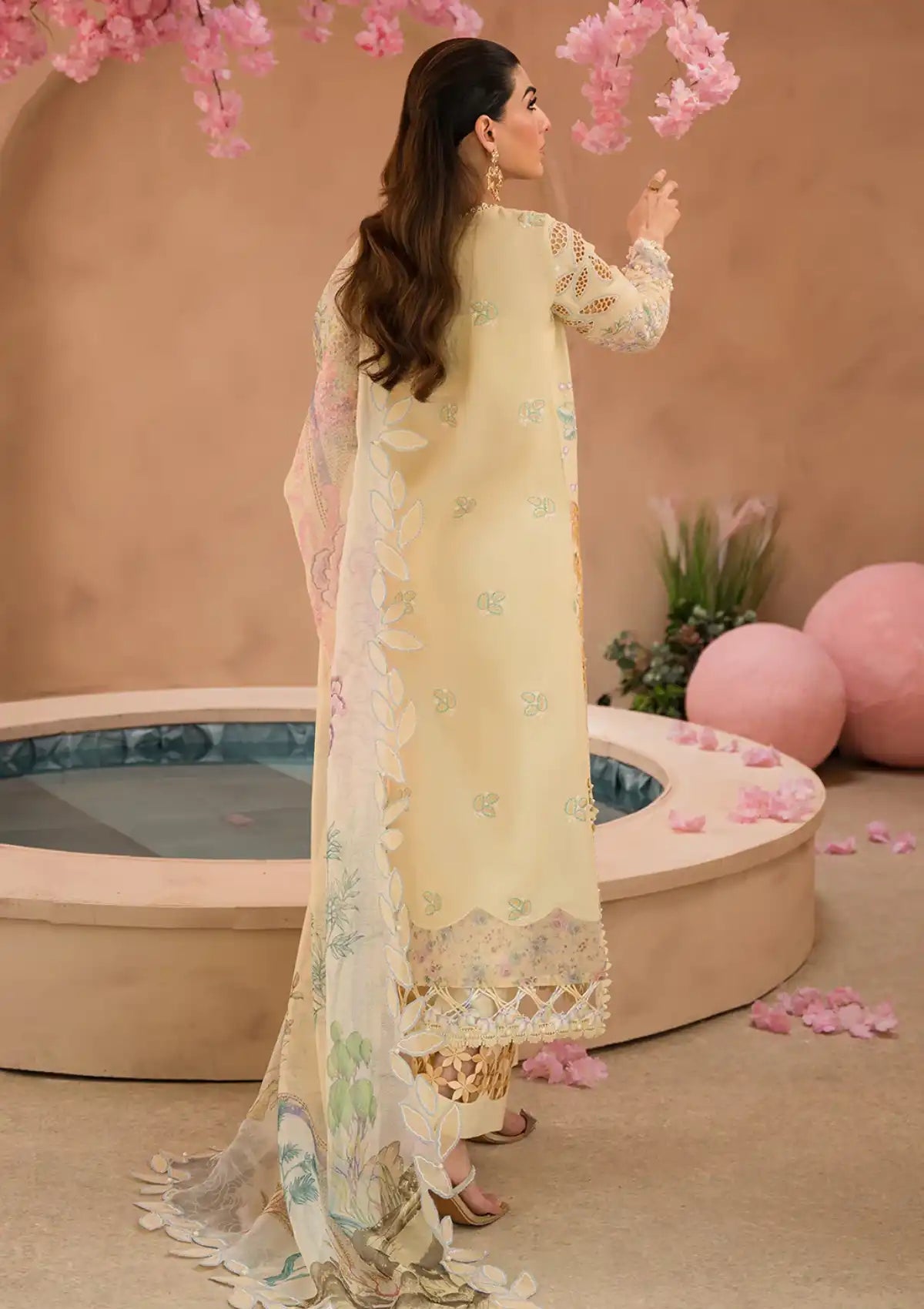 Afrozeh The Painted Garden Eid Lawn'24-08 Sweet Saffron - Mohsin Saeed Fabrics